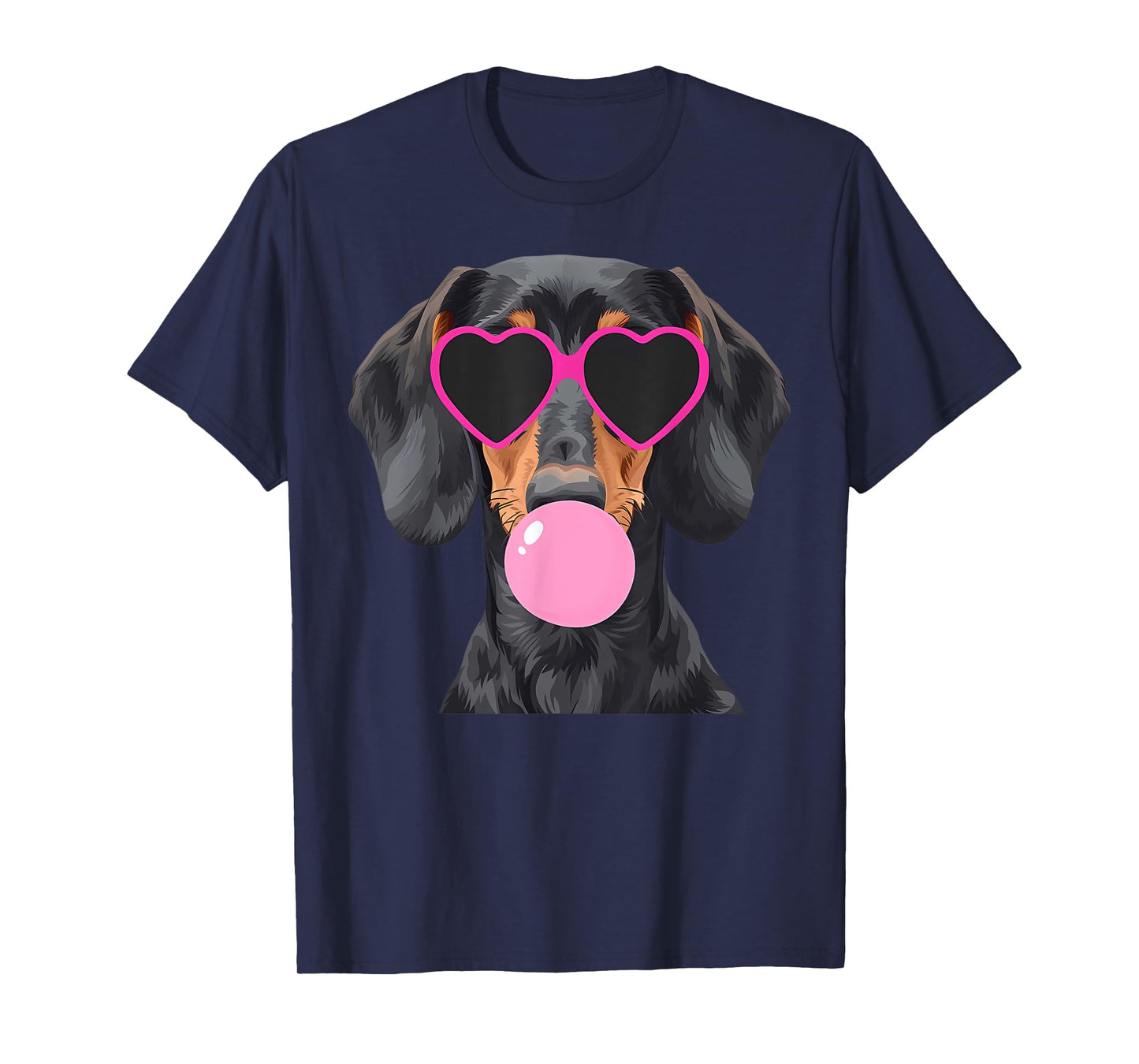 Funny Dachshund Wearing Glasses and Blowing Pink Bubble Gum T-Shirt