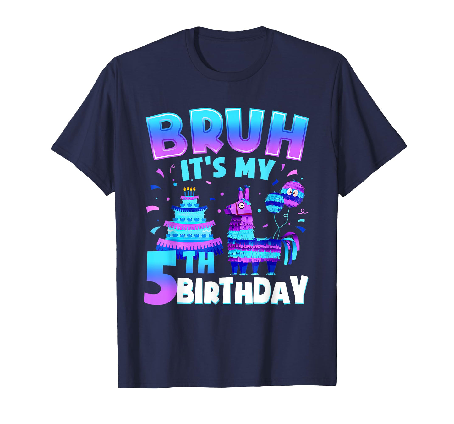 Bruh It's My 5th Birthday Llama Gamer 5 Years Old Boy Kid T-Shirt