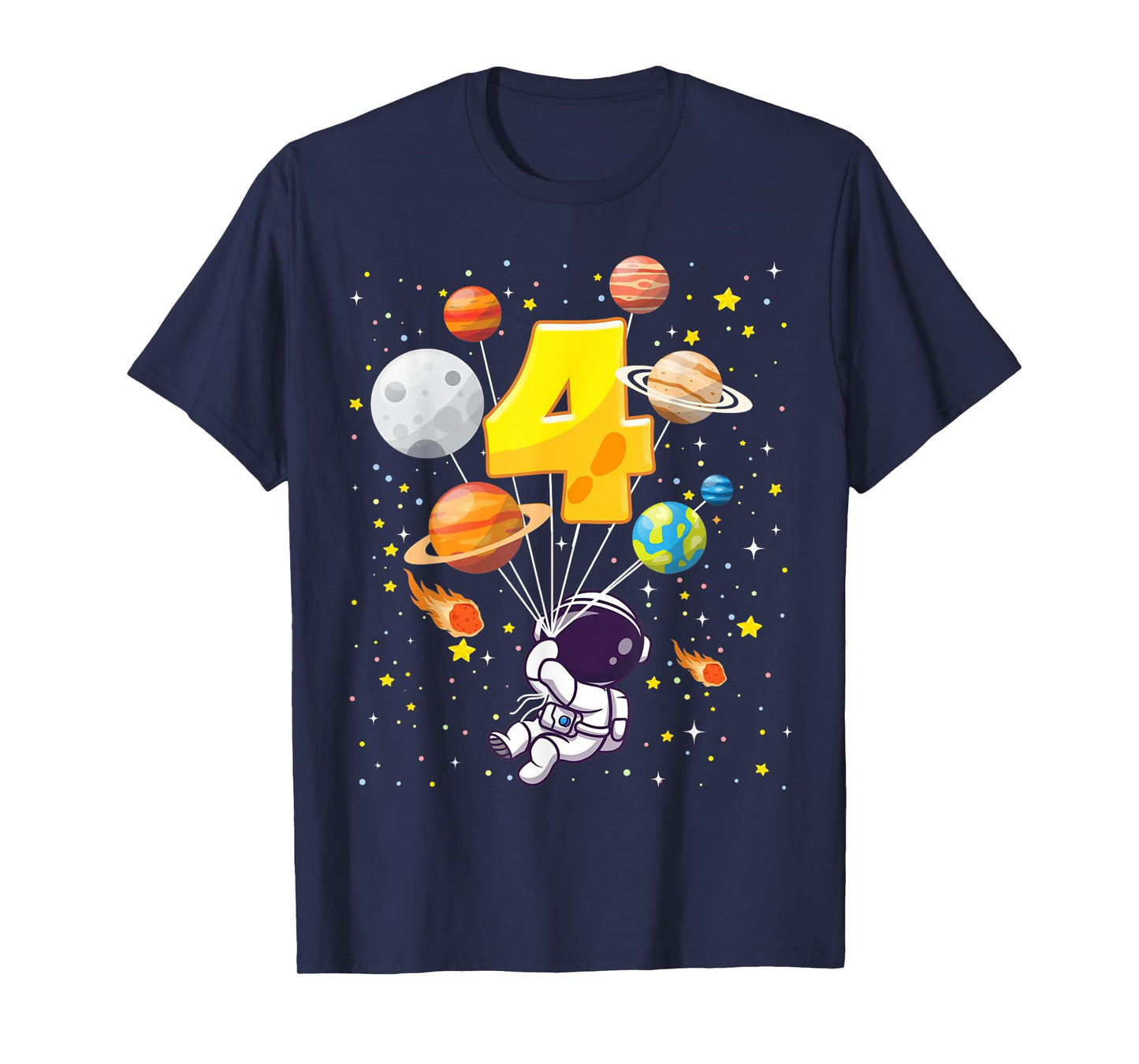 Funny 4 Years Old Astronaut Birthday Space Planets For Kids T-Shirt