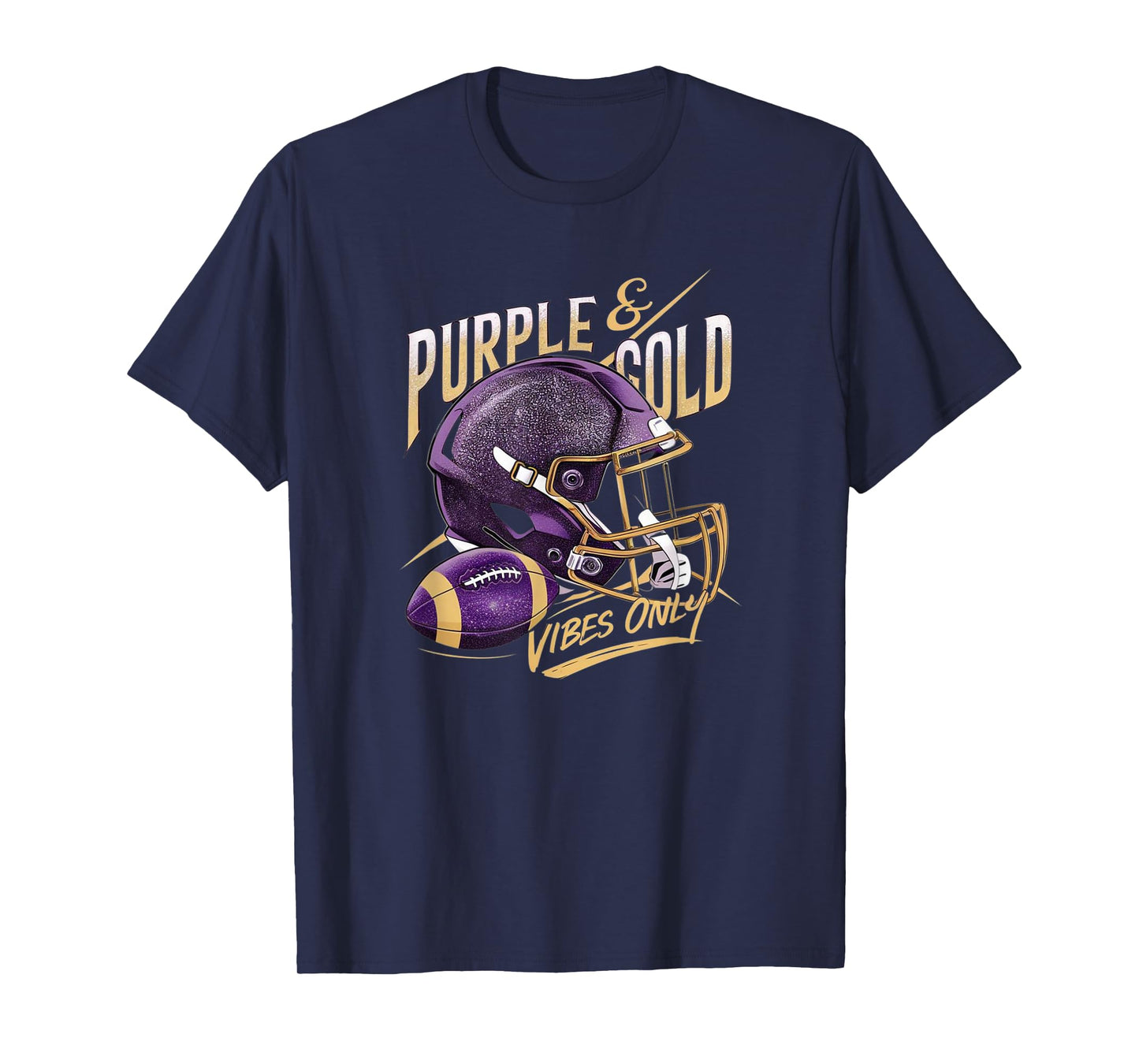 Purple & Gold Vibes Only Football Player Team Matching T-Shirt