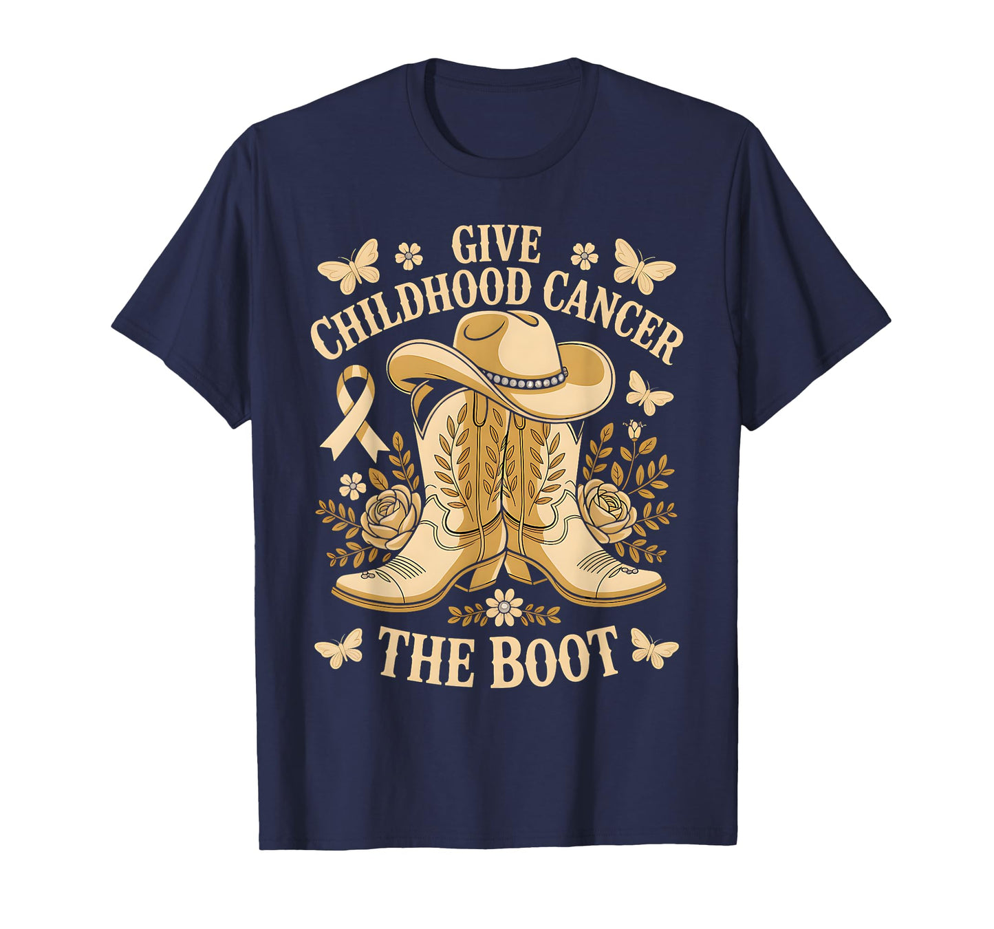 Give Childhood Cancer The Boot Cowgirl Awareness Ribbon T-Shirt