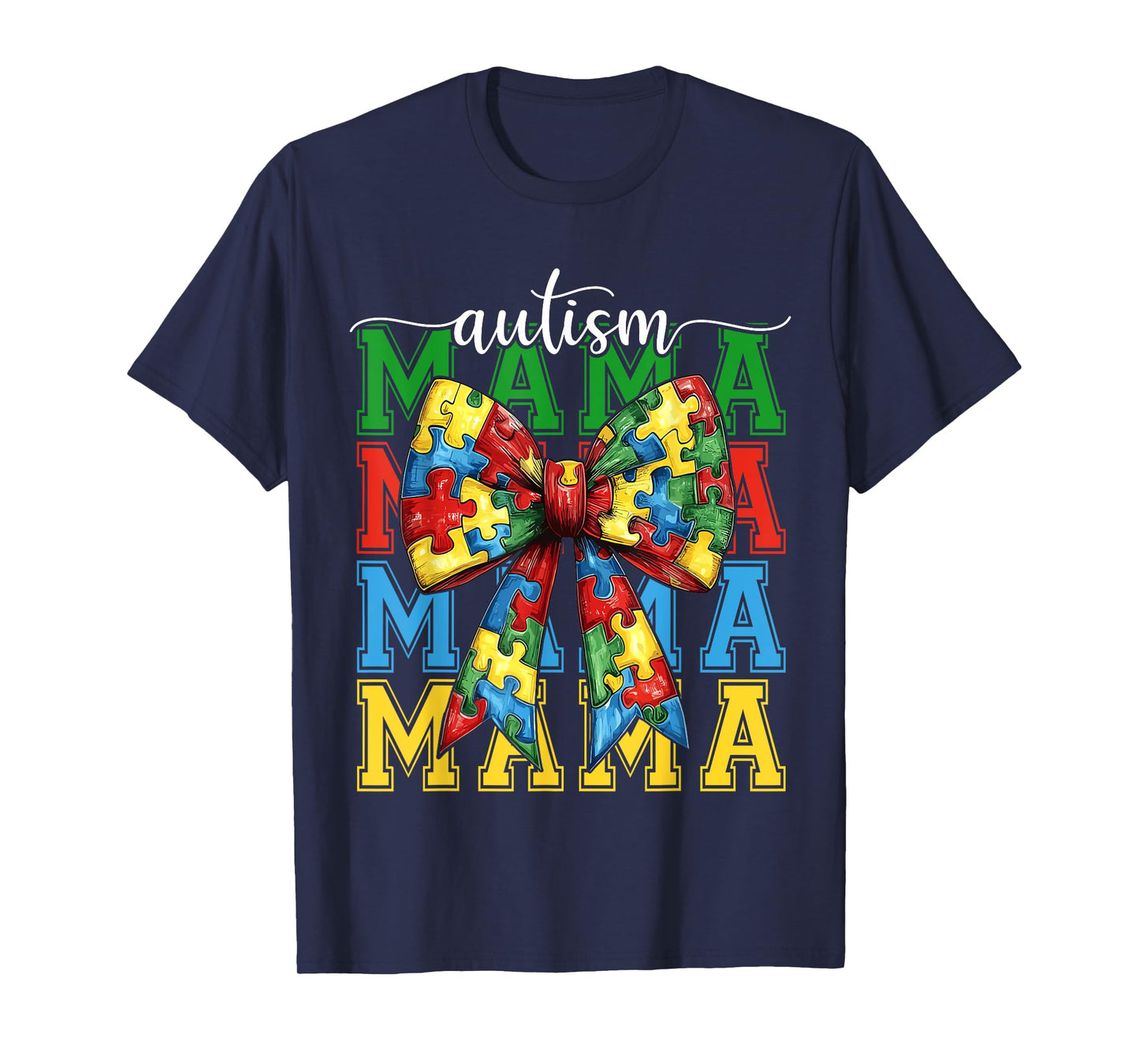 Autism Mama Coquette Bow Puzzle Autism Mom Awareness Women T-Shirt