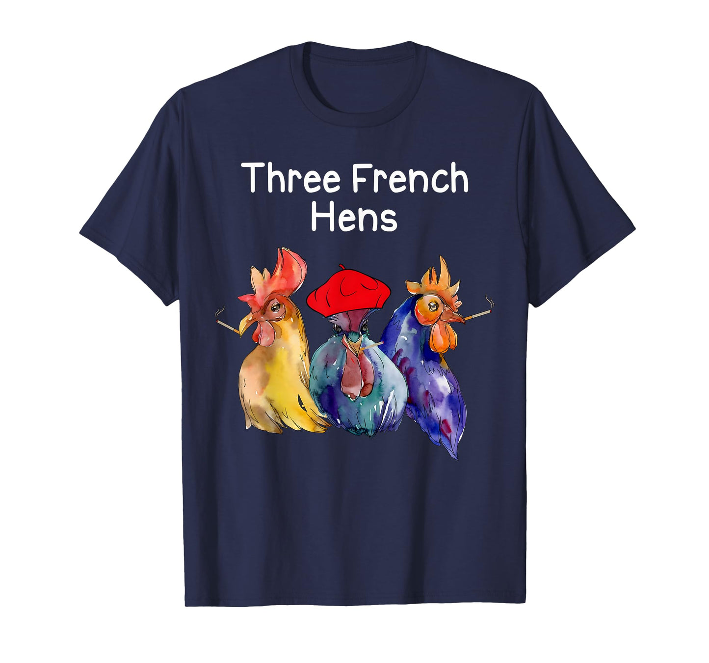 Funny Christmas Pun Three French Hens Chicken Puns Womens T-Shirt