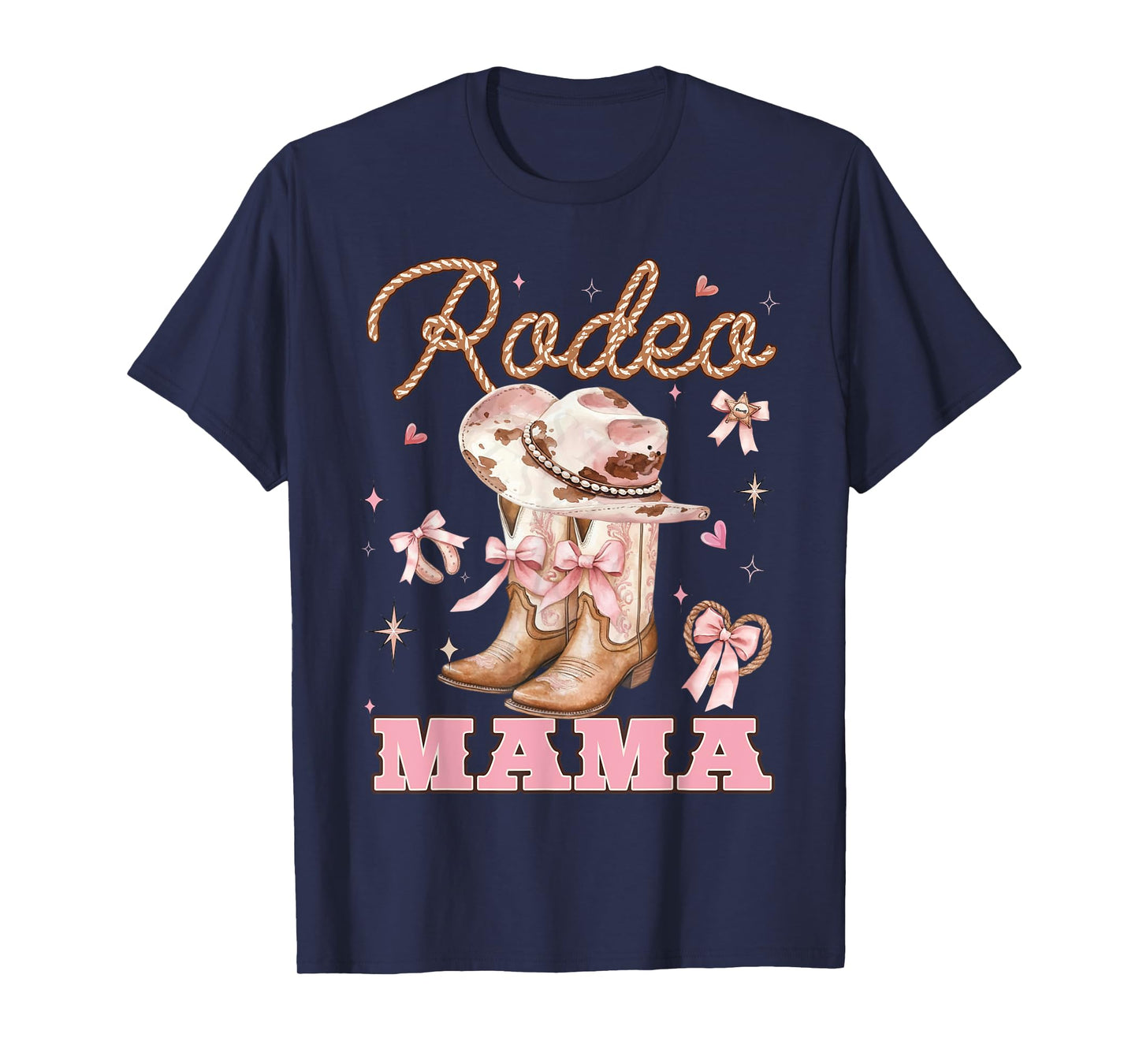 Rodeo Mama Pink Boots Coquette Bow Cowgirl Birthday Family T-Shirt