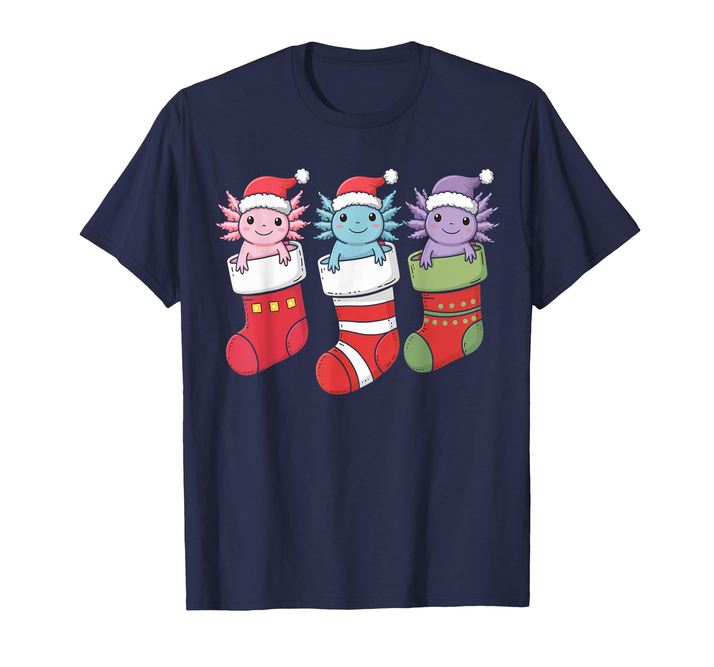 Axolotl Stocking Santa Hat Christmas Kawaii Holiday Xmas T-Shirt