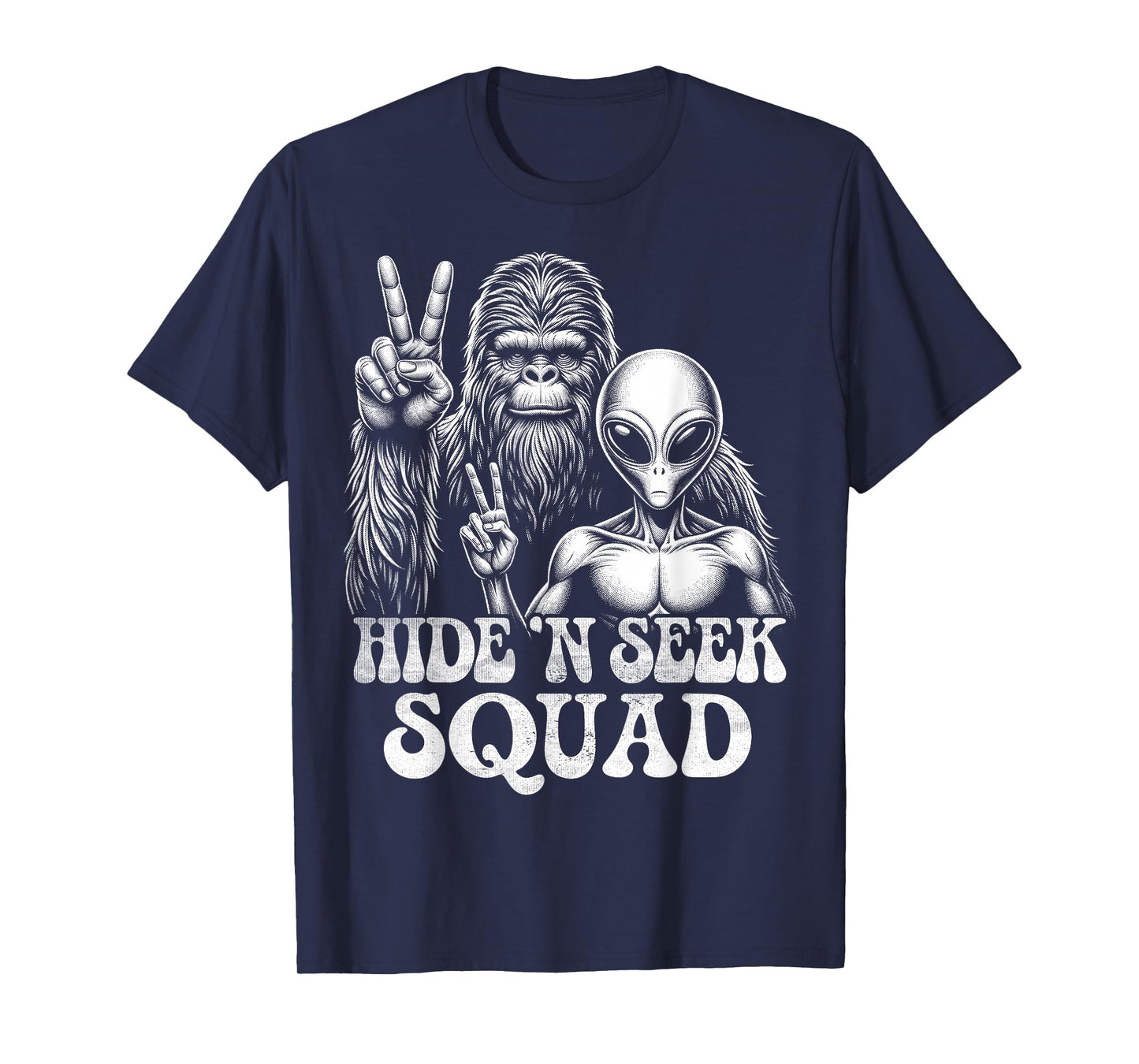 Bigfoot Sasquatch Funny Alien Cryptid Hide 'n Seek Vintage T-Shirt