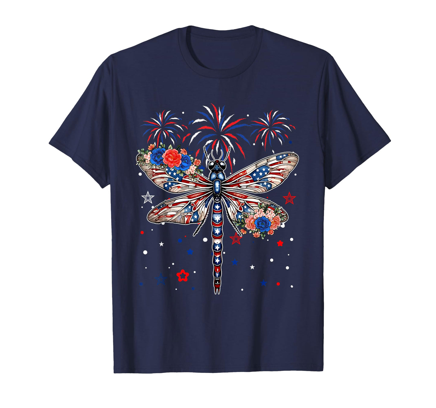4th Of July US Flag Dragonfly Costume Flowers Animal Lover T-Shirt