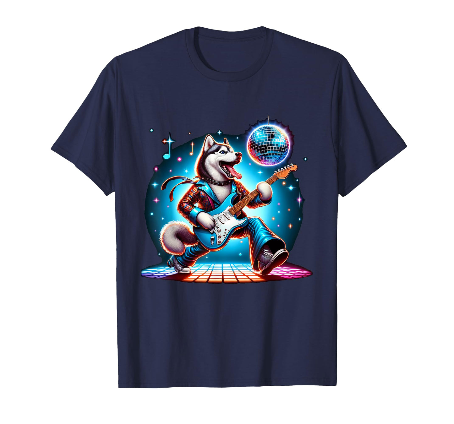 Disco Ball Guitar Husky Dog Men Women Kids T-Shirt