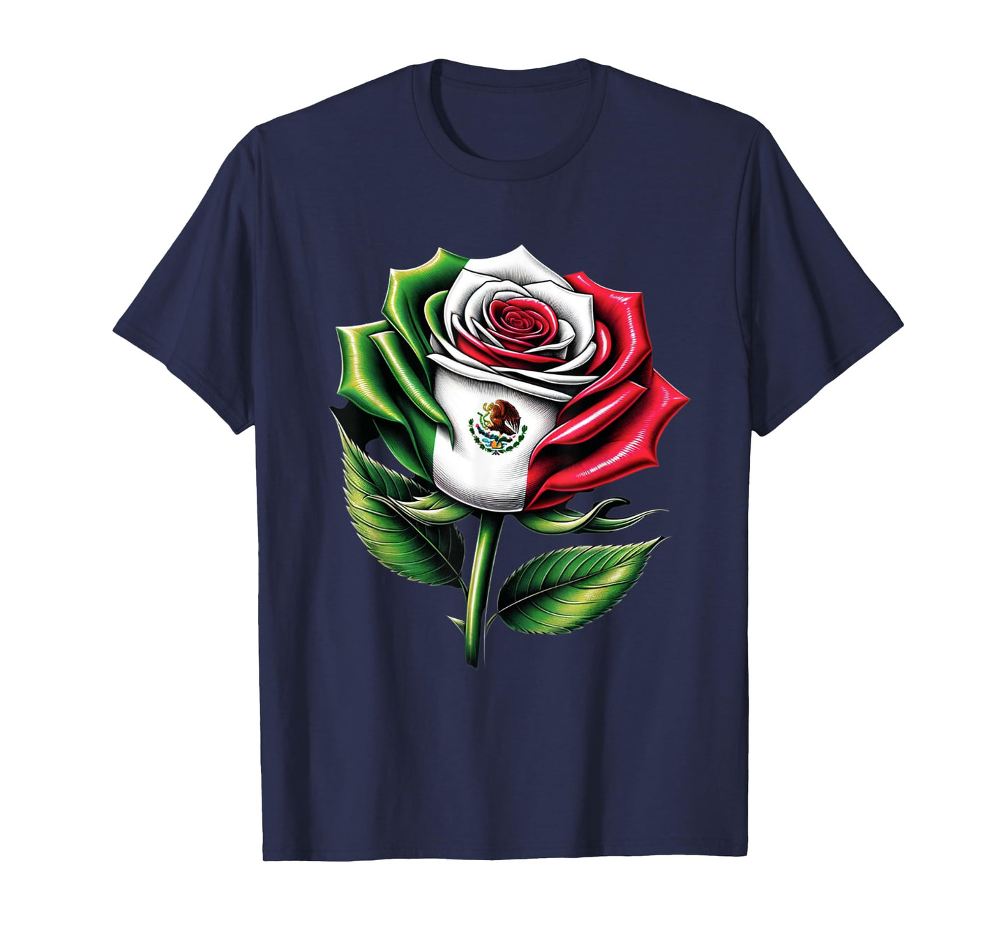 Mexico Flag Mexican Flower Patriotic Rose Mexico T-Shirt