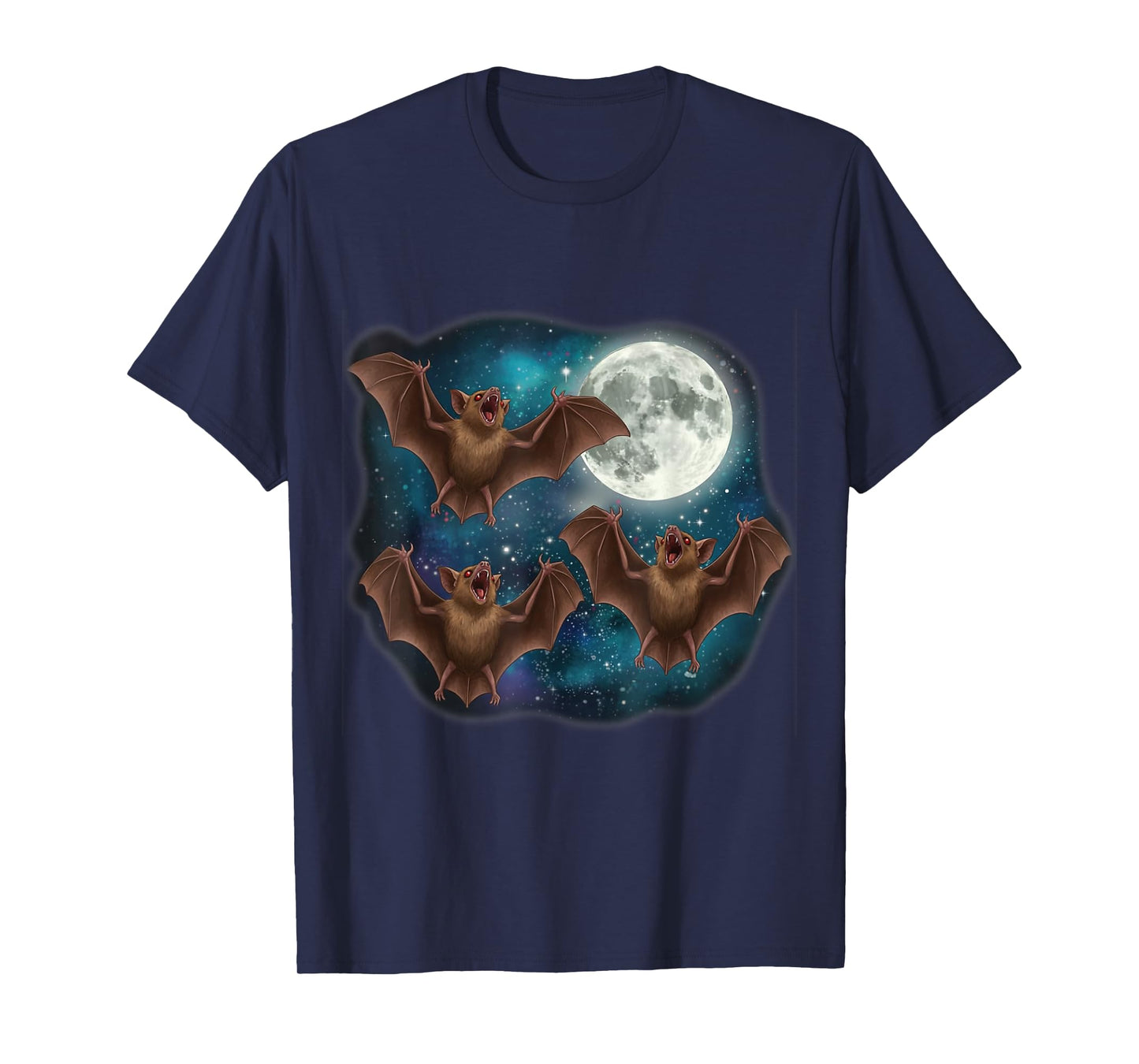 Three Bat Under Full Moon Funny Cosmic Meme Halloween Day T-Shirt