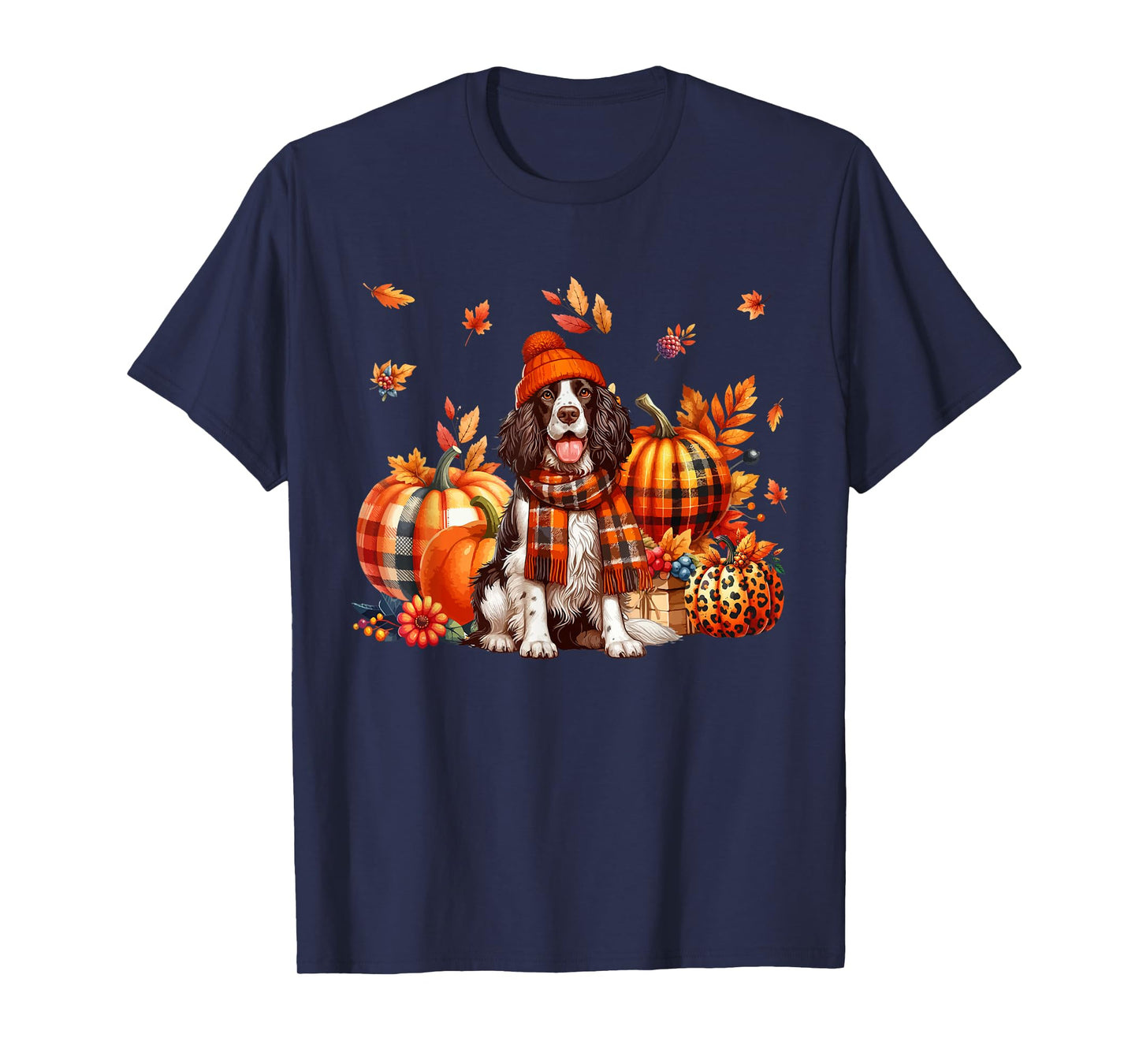 English Springer Spaniel Thanksgiving Leopard Pumpkins Fall T-Shirt
