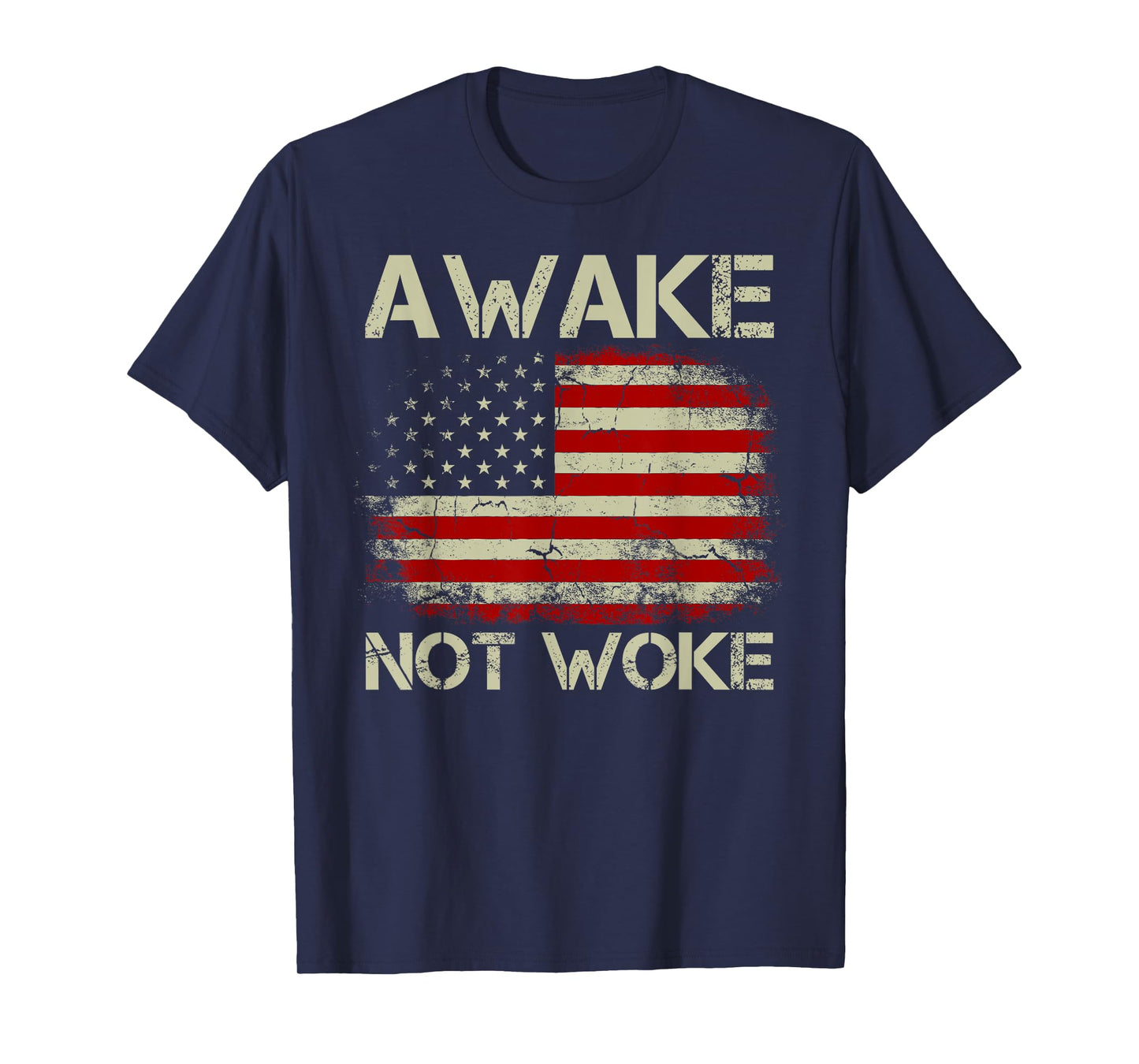 Vintage Old American Flag Awake Not Woke Men T-Shirt