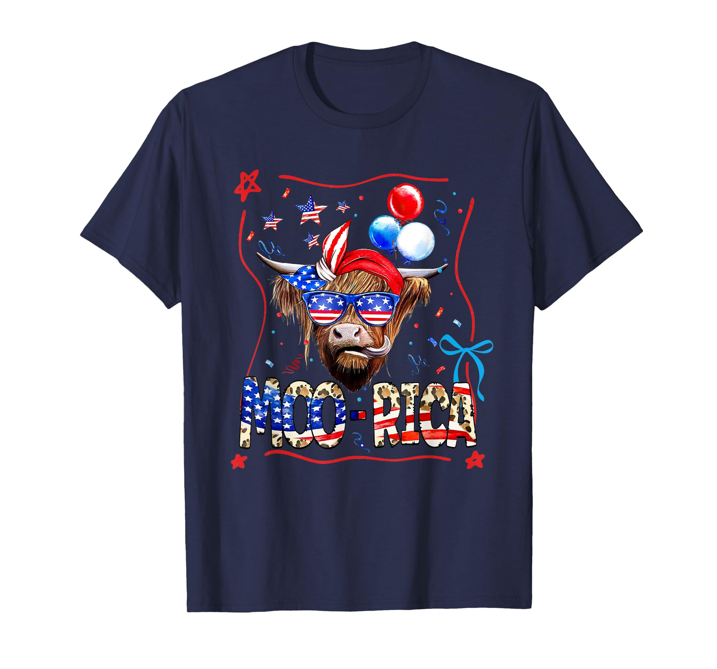 Funny Moorica 4th of July Funny Highland Cow American T-Shirt