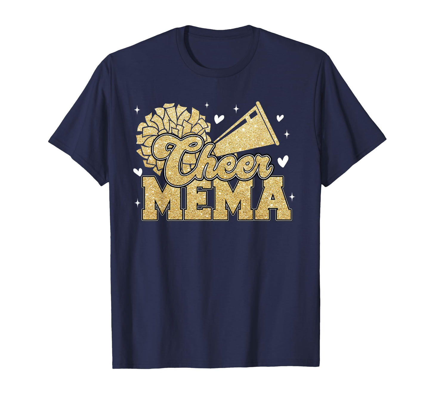 Cheer Mema Biggest Fan Cheerleader Black Yellow Gold Pom Pom T-Shirt