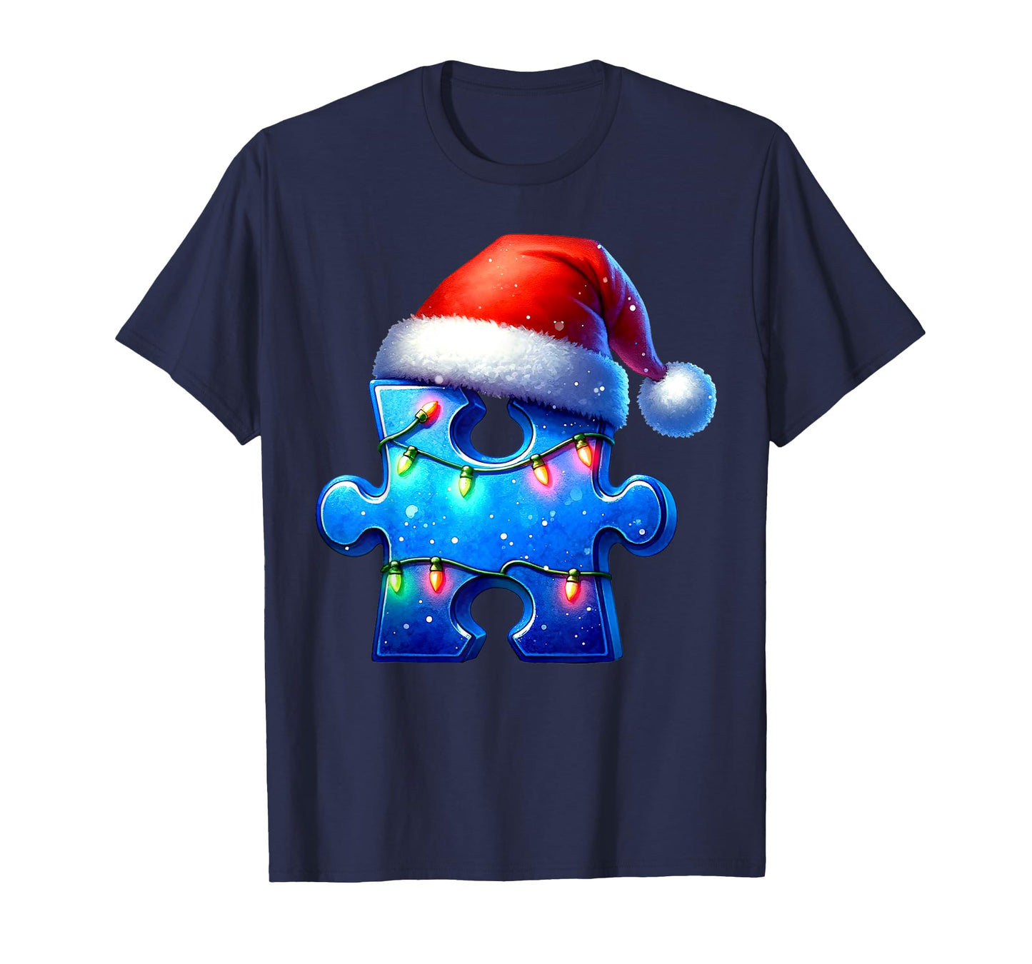 Puzzle Piece Santa Hat Autism Awareness Autistic Christmas T-Shirt