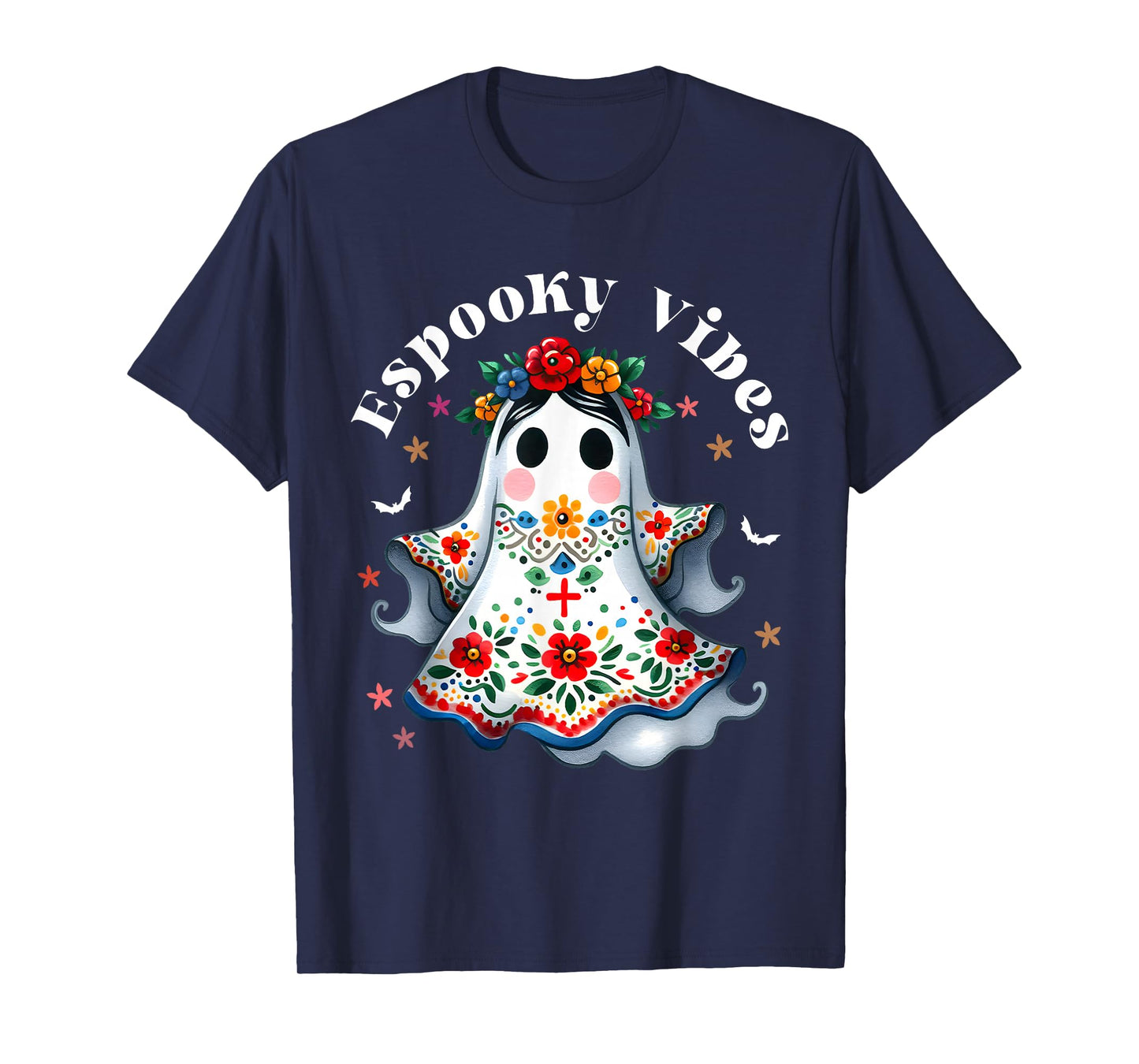 Espooky Vibes Mexican Ghost Flowers Halloween Boo T-Shirt