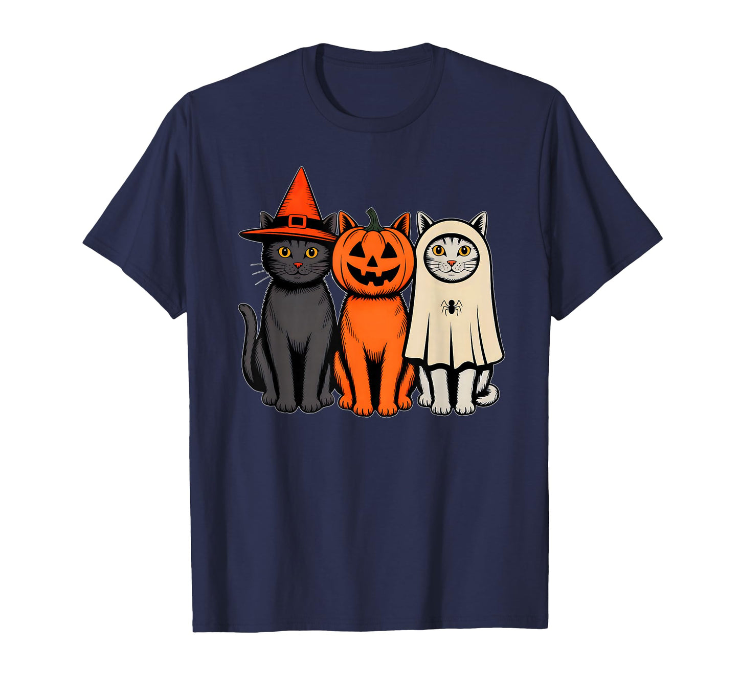 Cute Ghost Halloween Black Cat Witch Hat Pumpkin Women Girls T-Shirt