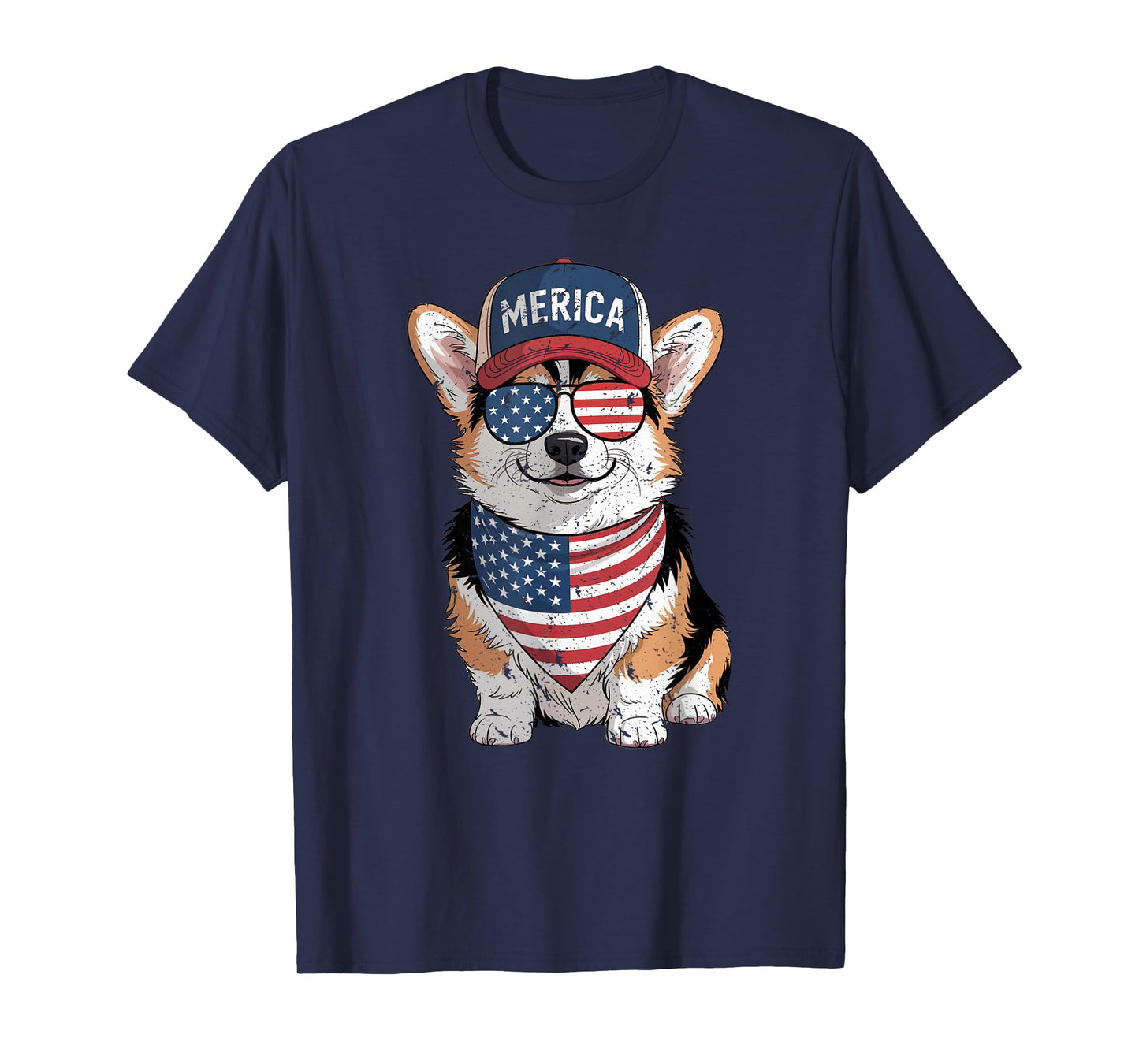 Tri Color Corgi 4th of July US American Flag Dog Patriotic Men Women Kids T-Shirt
