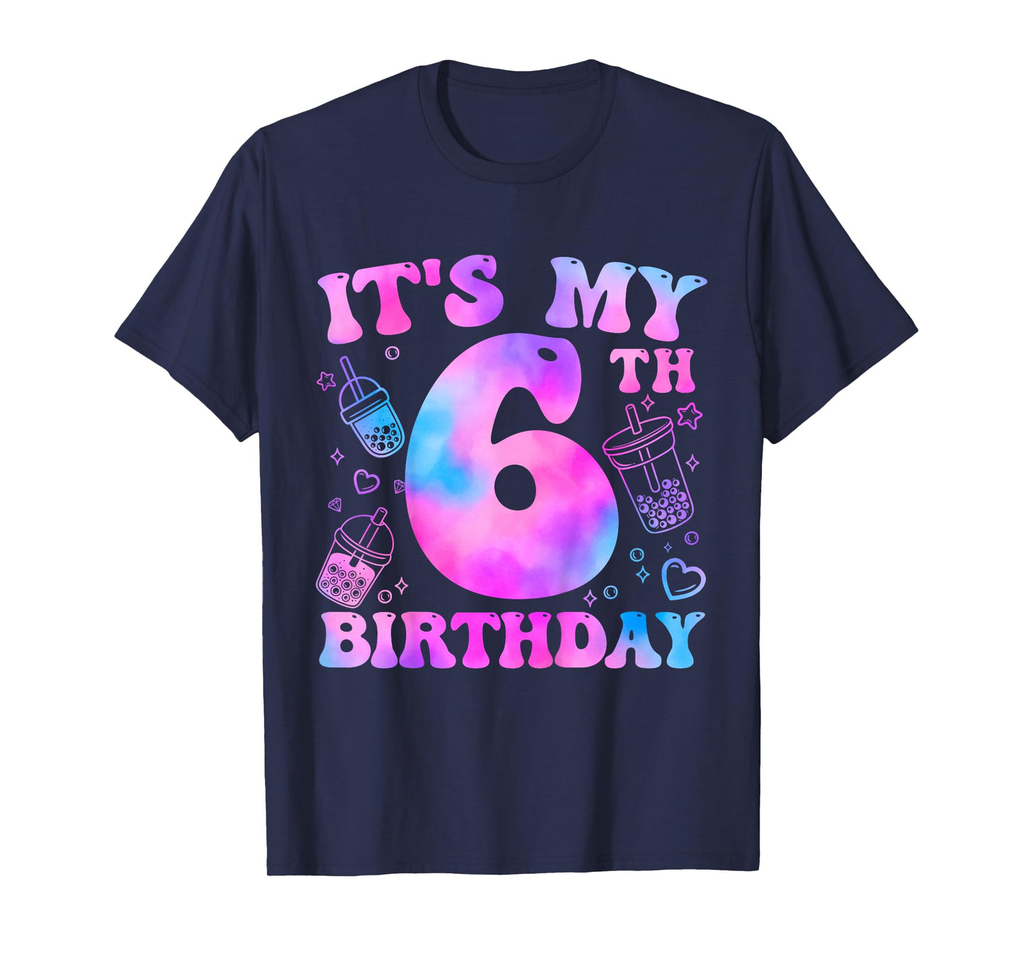It's My 6th Birthday Bubble Boba Tea Theme 6 Year Old Girl T-Shirt