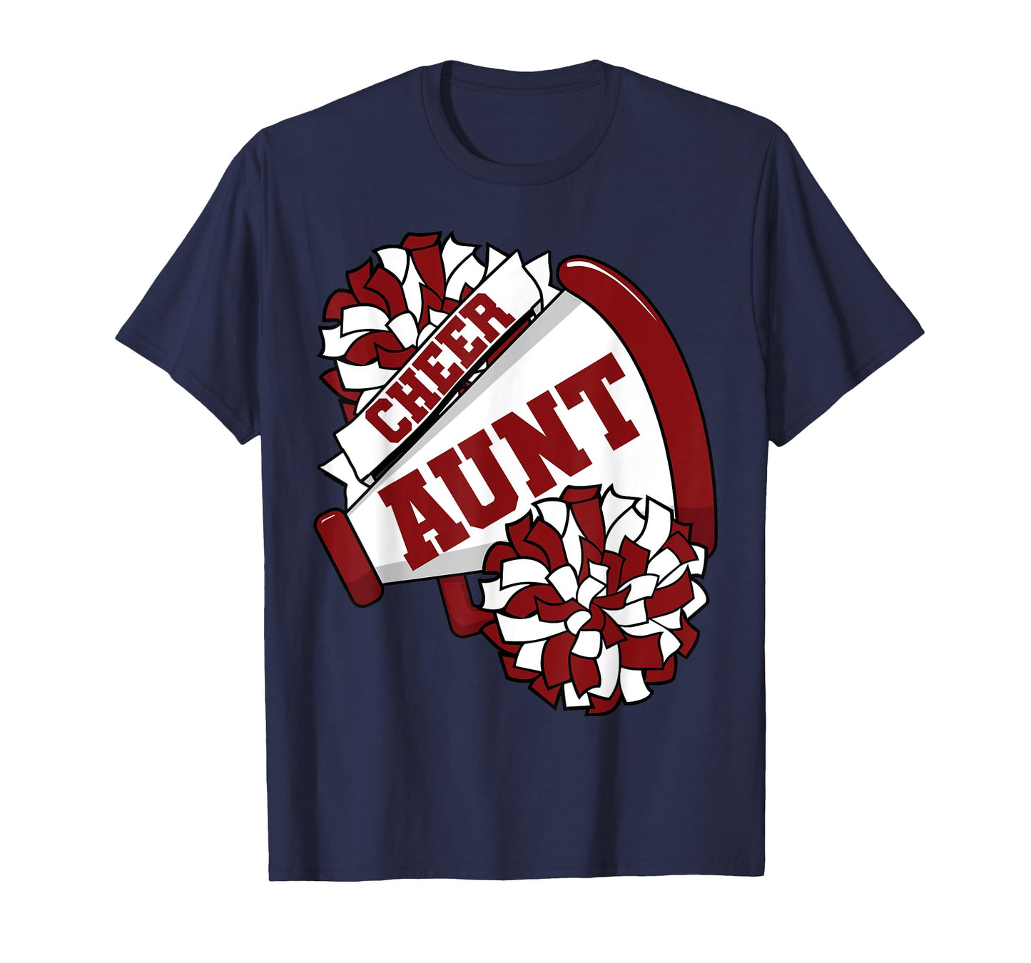 Cheer Aunt with Megaphone and Pom Poms Maroon T-Shirt