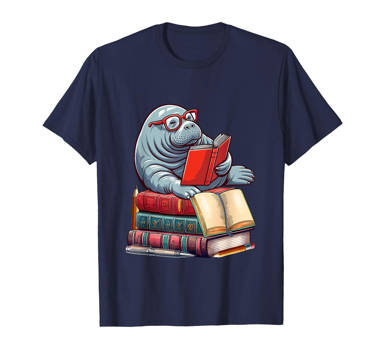Manatee Reading Books Matching Bookworm Readers Librarian T-Shirt