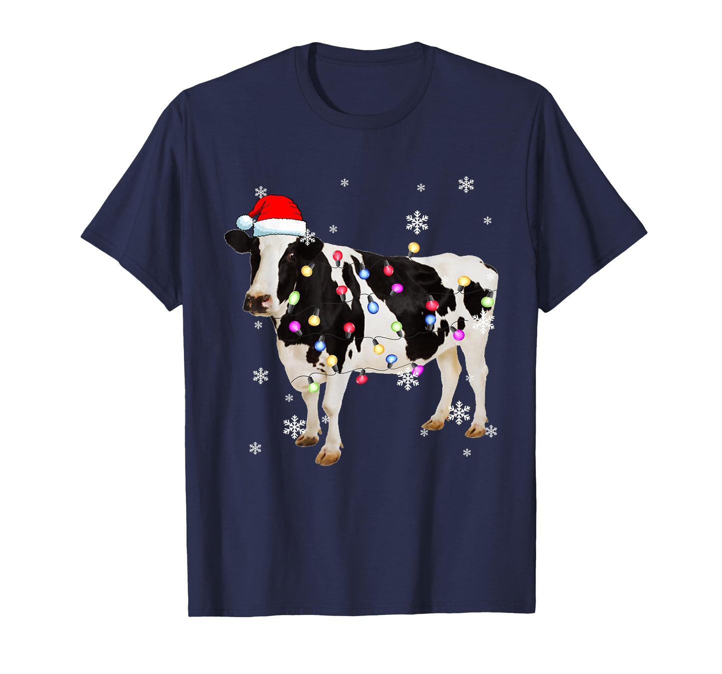 Christmas Cow Shirt Cow Tree Light Xmas Funny Cow T-Shirt