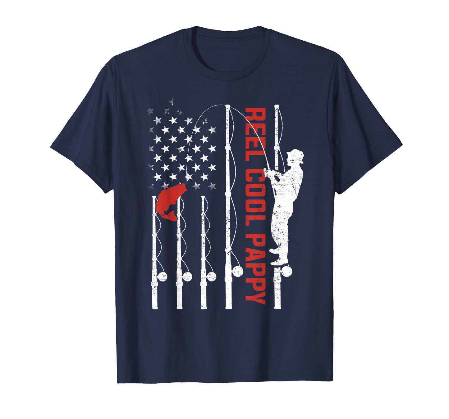 Reel Cool Pappy American Flag Fish Fishing Fathers Day Men T-Shirt