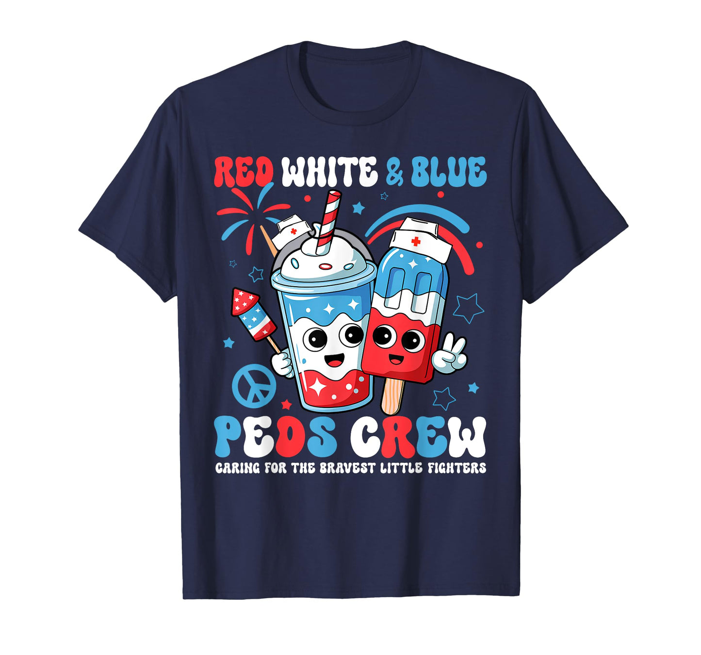 Retro 4th Of July Red White Blue PEDS Crew Ice Cream US Flag T-Shirt