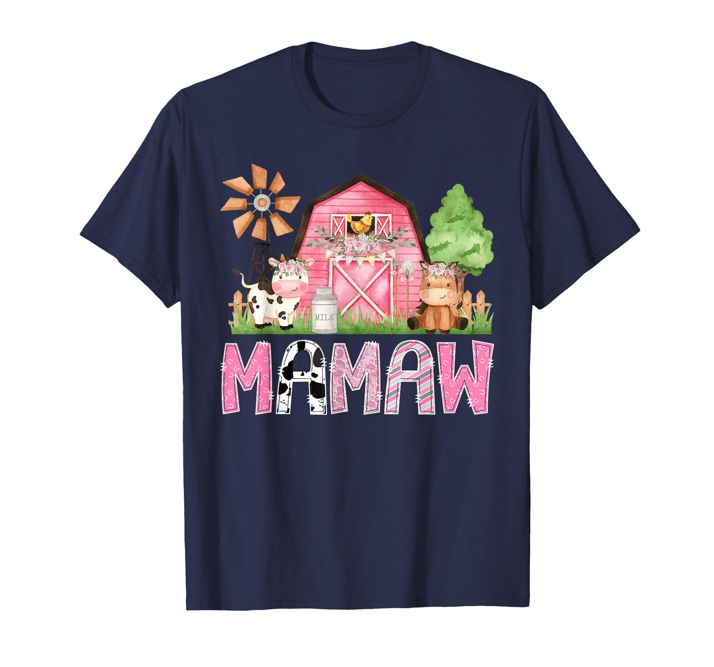 Mamaw Pink Farm Cow Kids Birthday Matching Family T-Shirt
