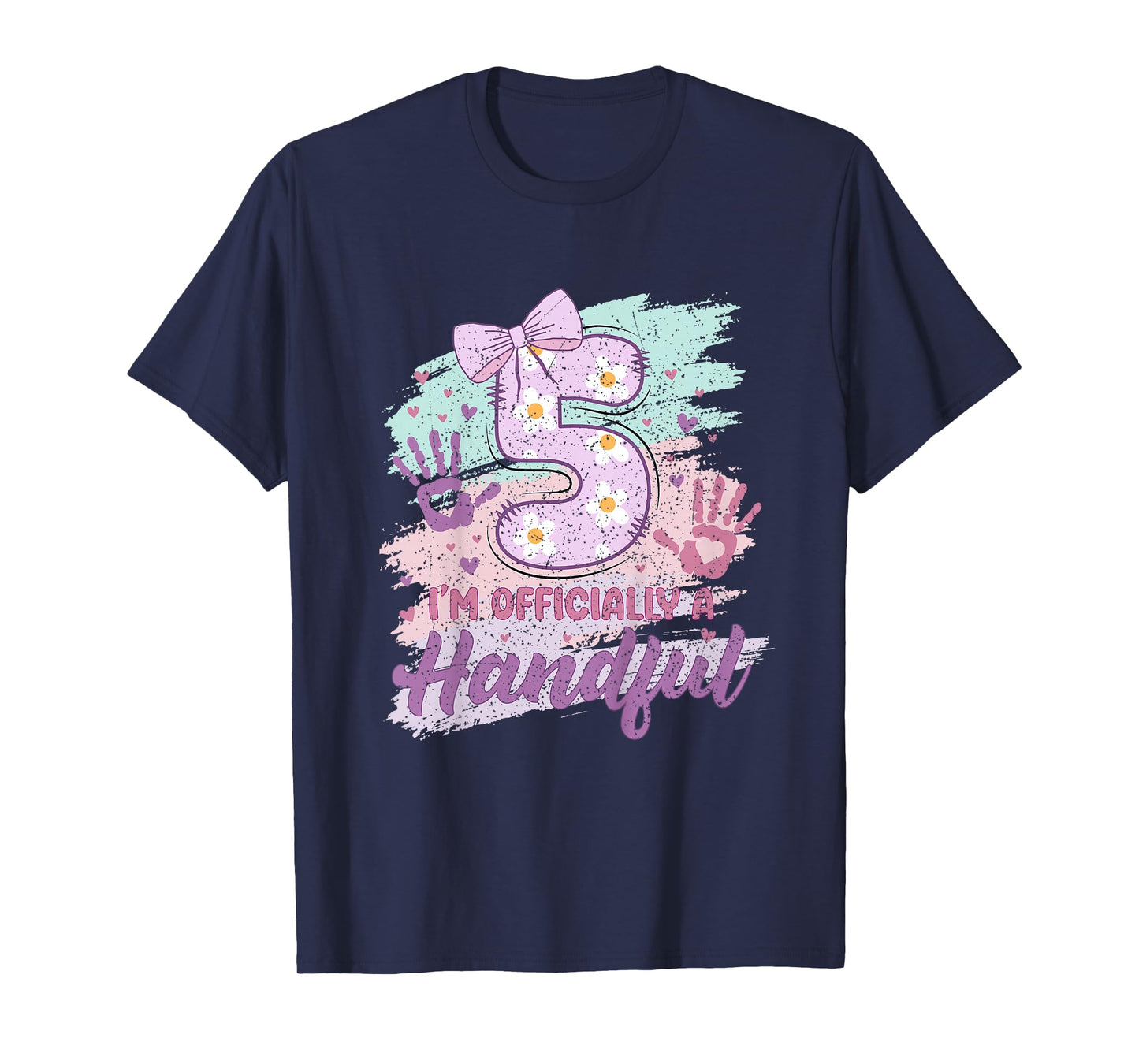 Kids I'm Officially A Handful Five Pink Bow 5th Birthday Girls 5 T-Shirt