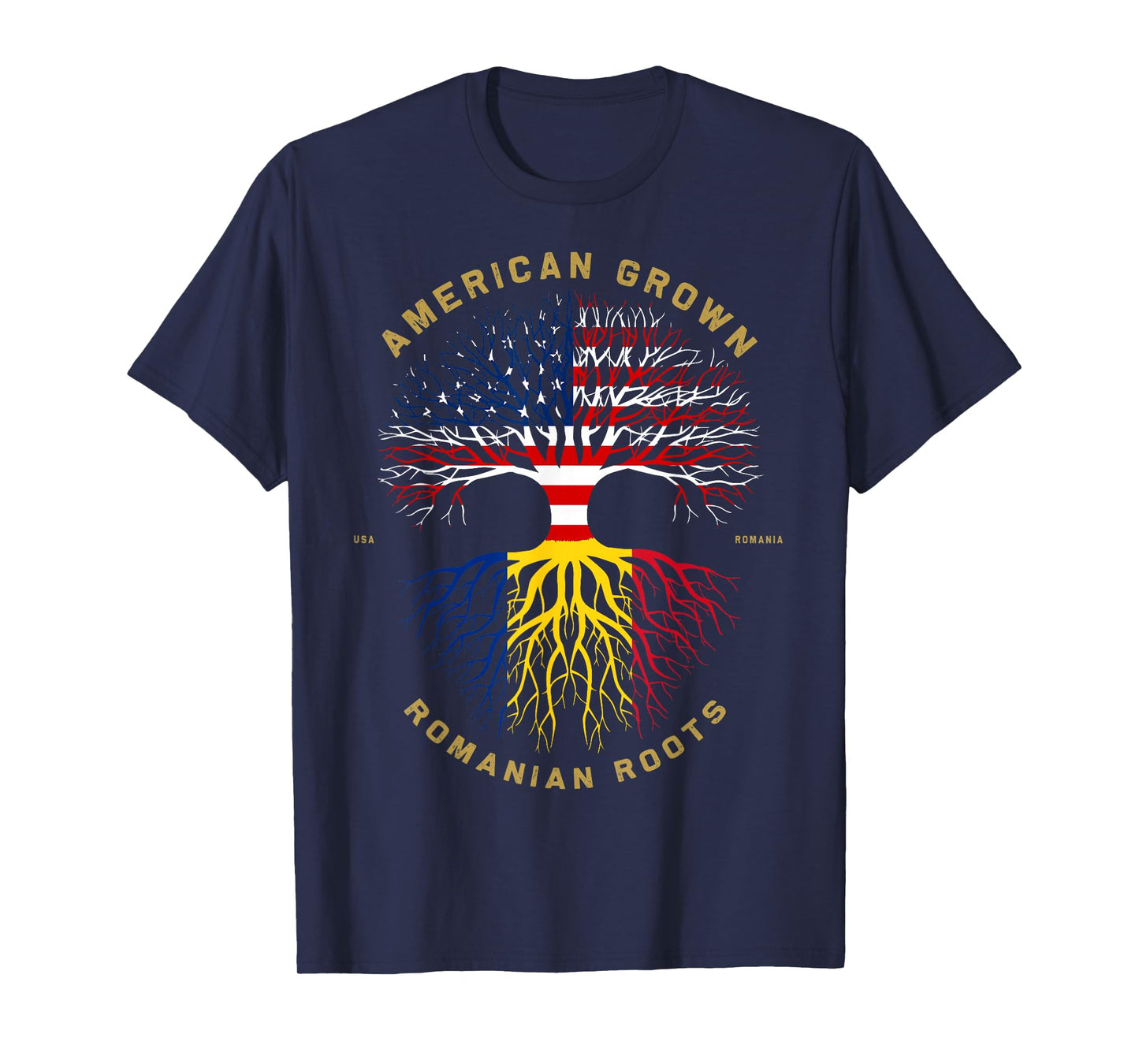 American Grown With Romanian Roots Tree USA Flag Gift T-Shirt