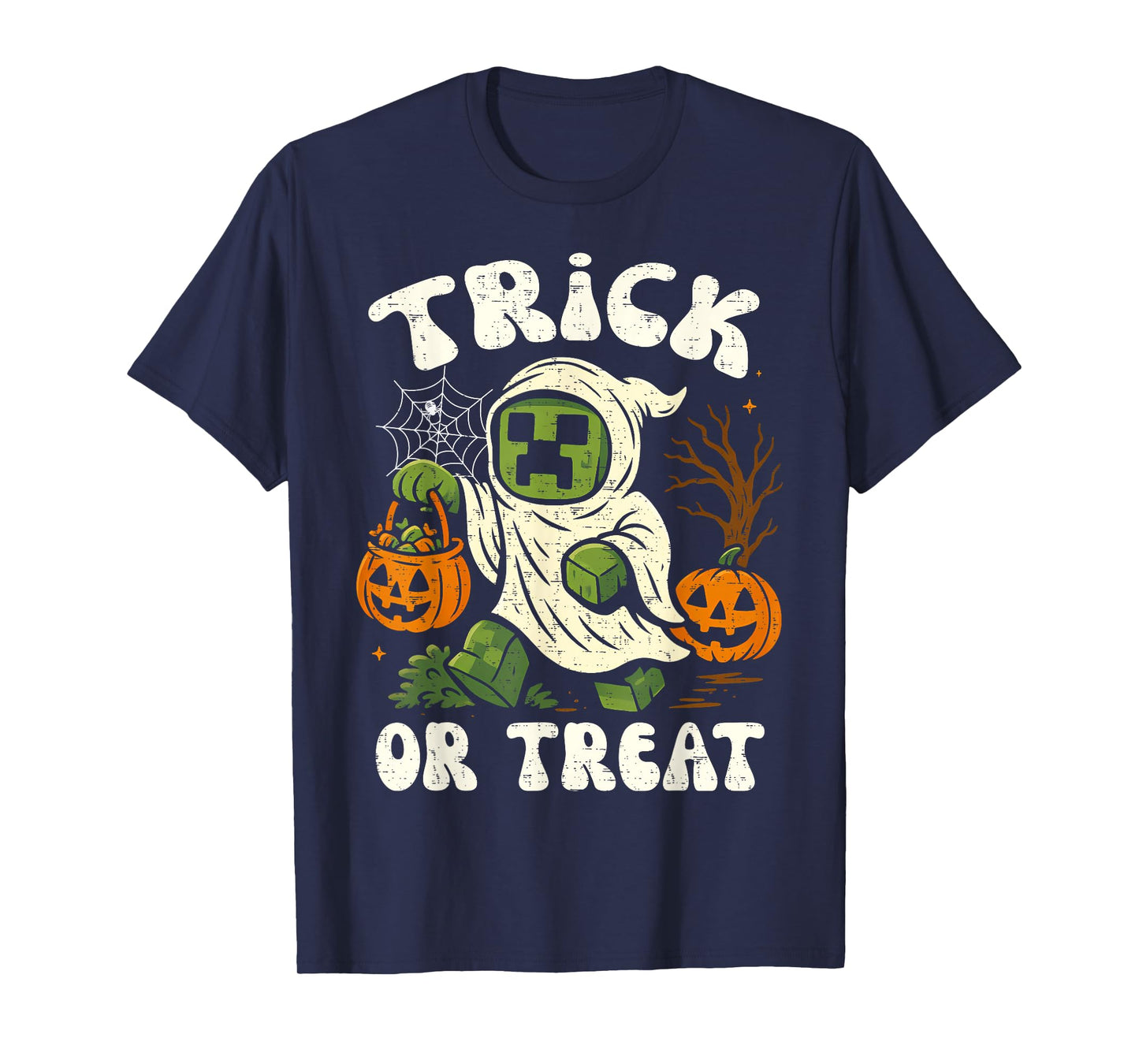 Funny Halloween Gamer Pixel Kids Trick or Treat Pumpkin T-Shirt