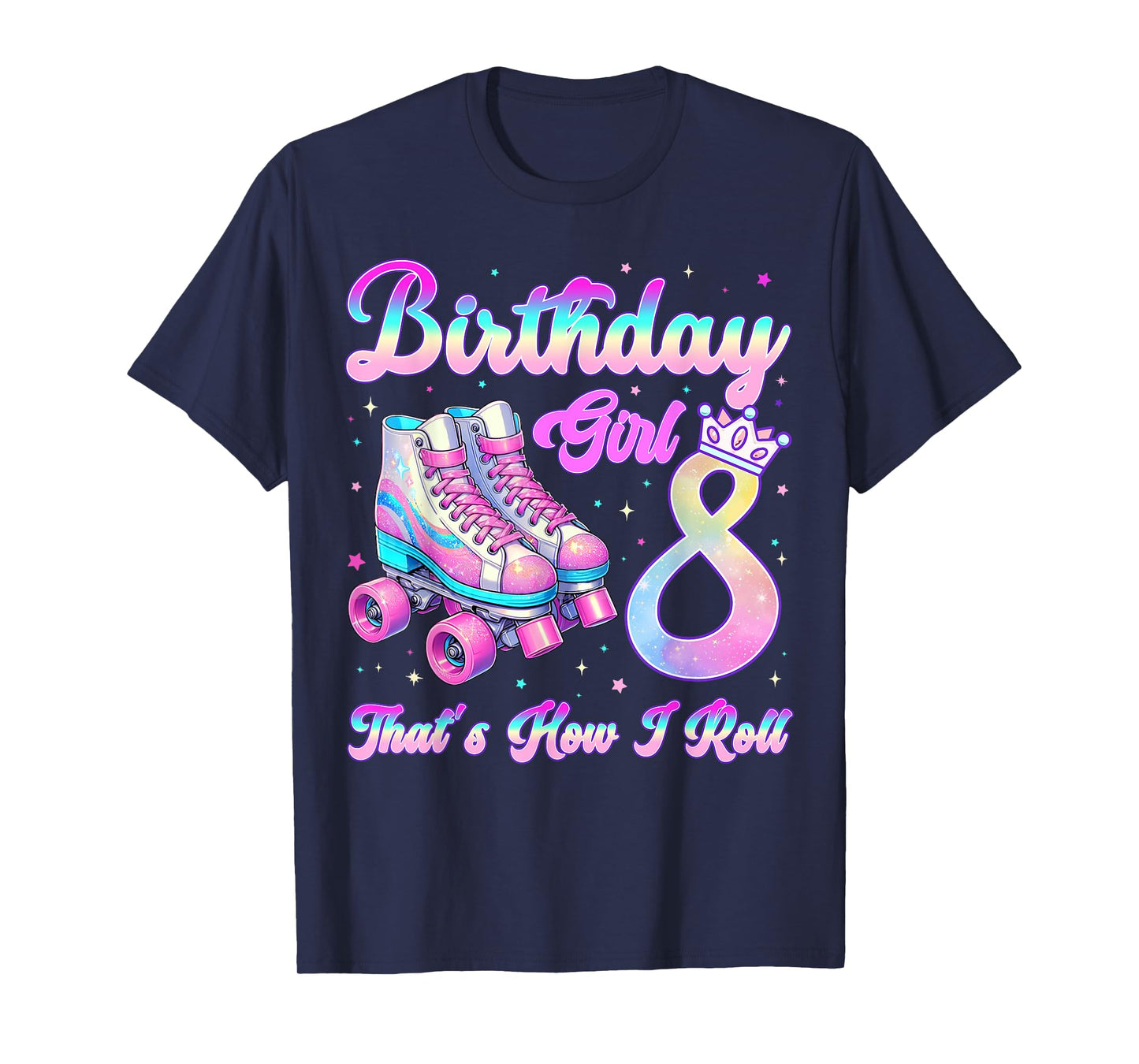 Kids Rolling Into 8 Roller Skating 8th Birthday Girl Party T-Shirt