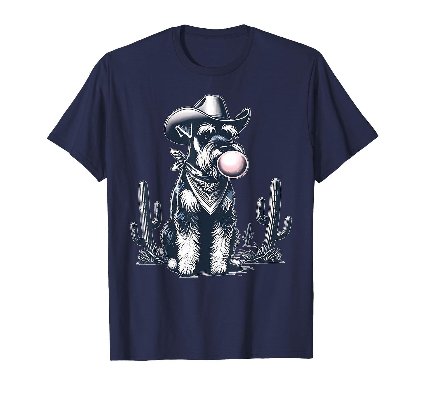 Retro Schnauzer Blowing a Bubble Cowboy UFO Rodeo Western T-Shirt