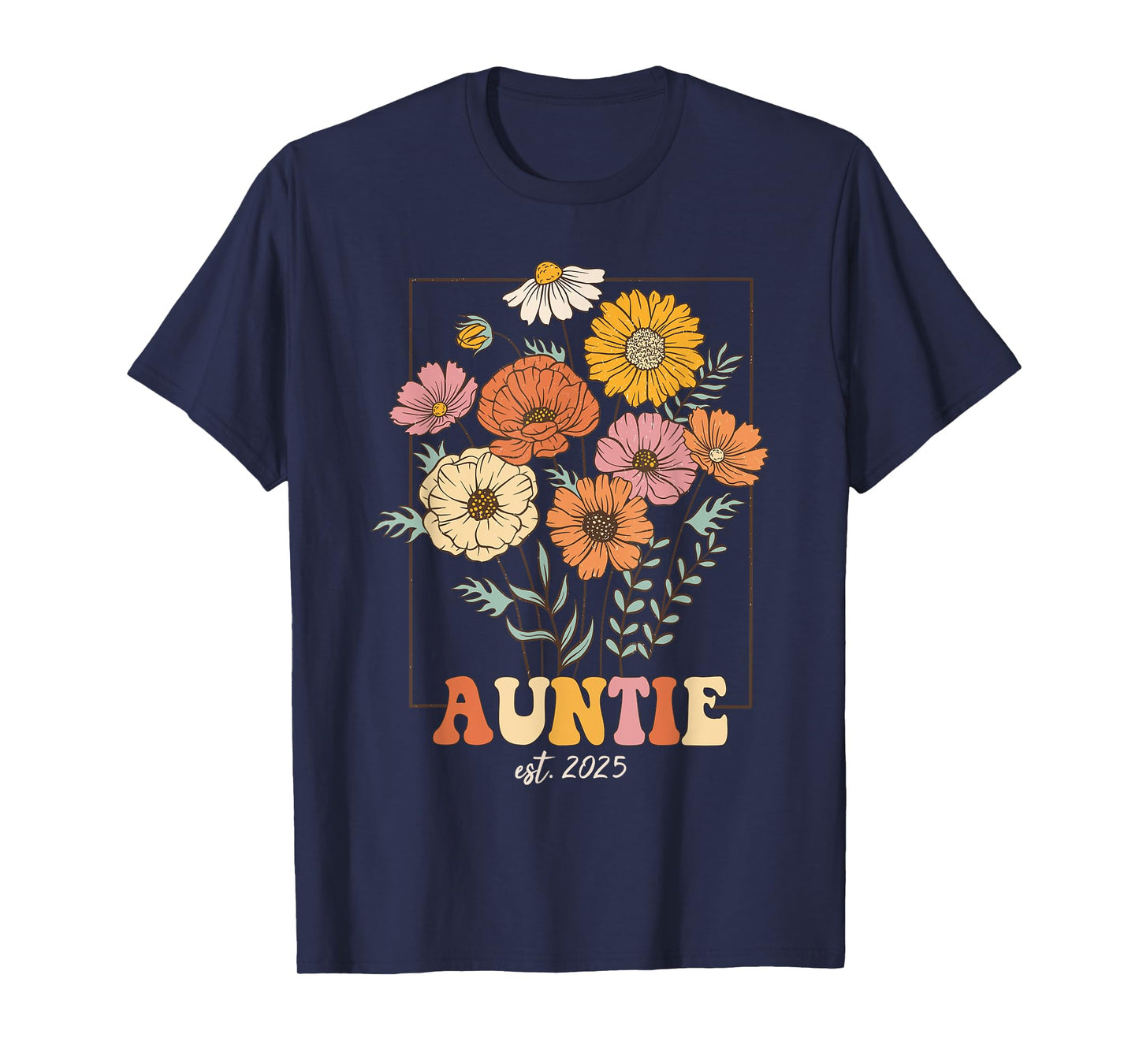 Wildflowers Aunt Pregnancy Reveal Aunt to be Auntie Est 2025 T-Shirt