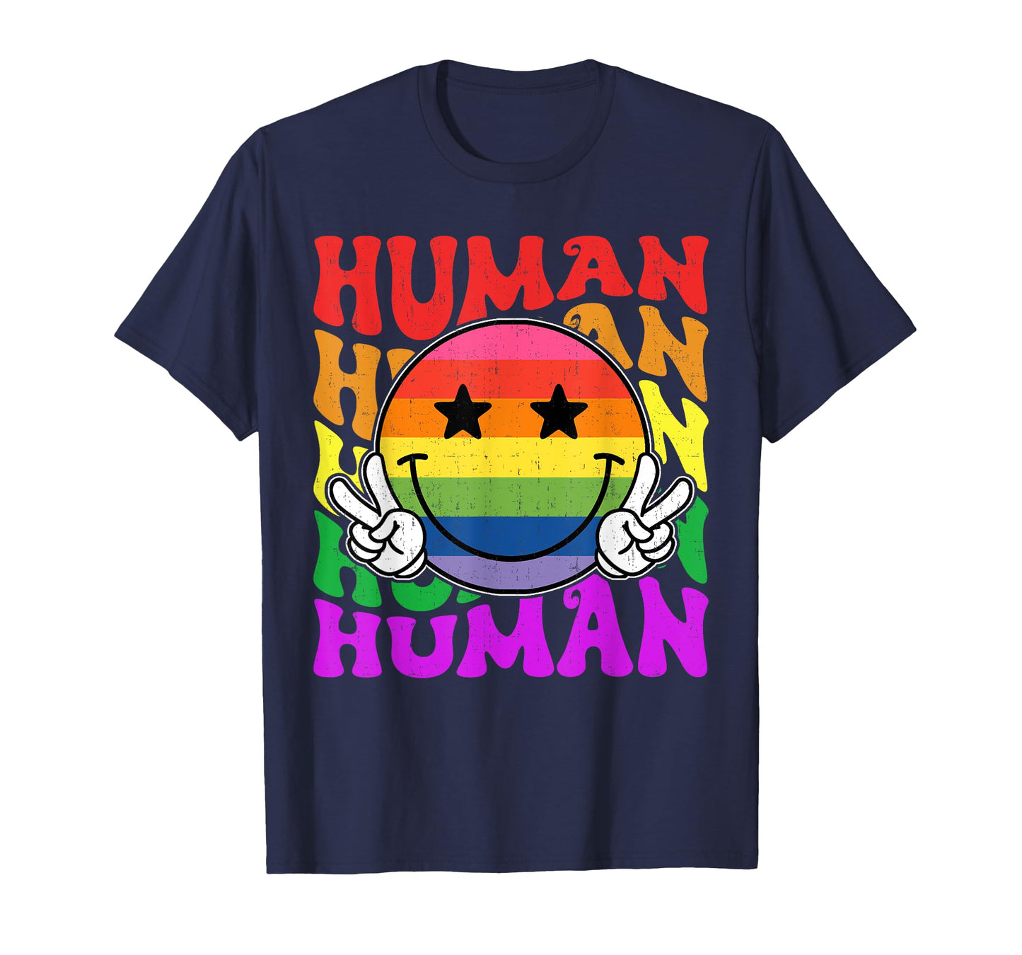 Human Rainbow Retro LGBT Peace Gay Lesbian Support Men Women T-Shirt