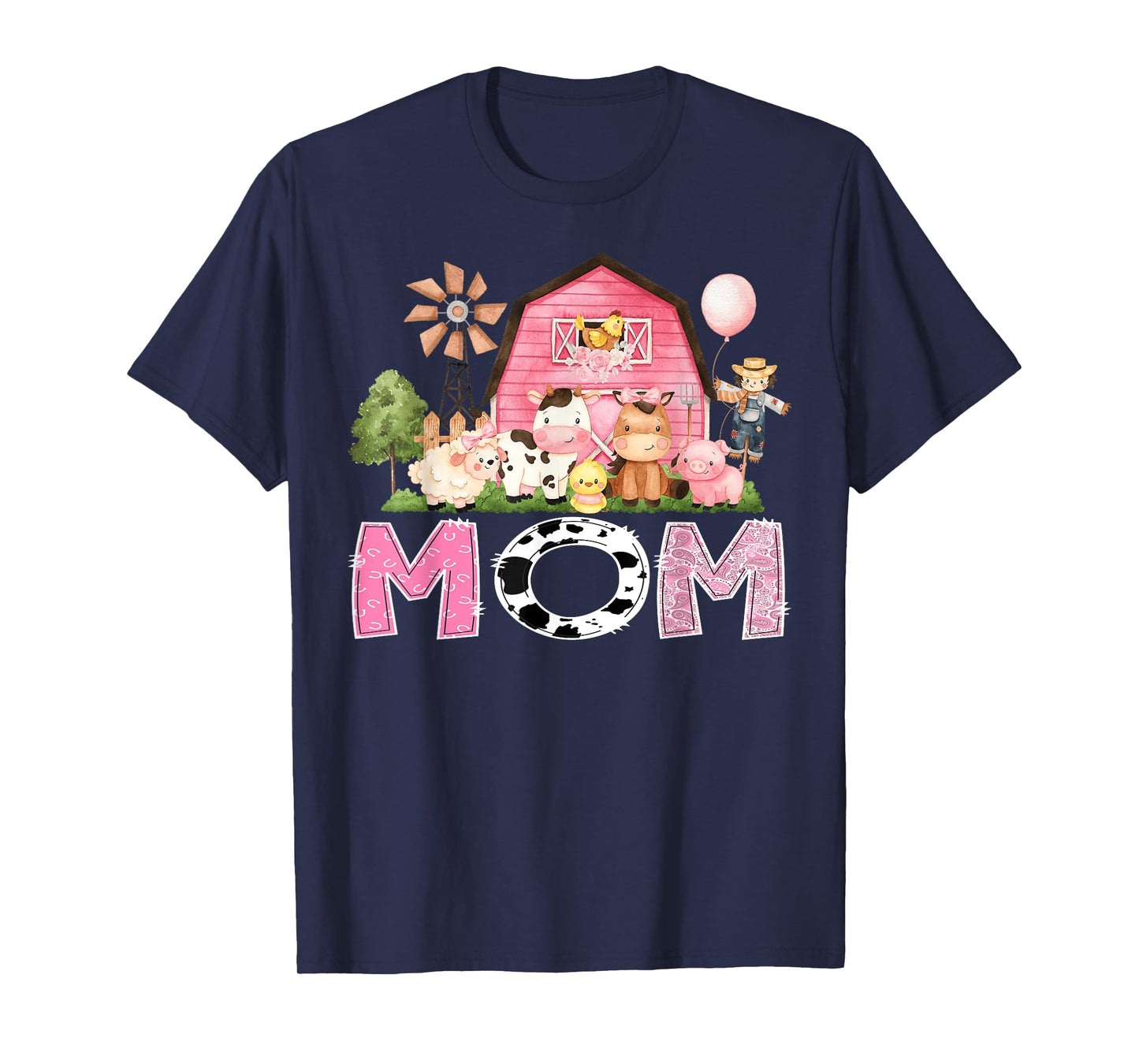 Mom Pink Farm Cow Birthday Girl Matching Family T-Shirt