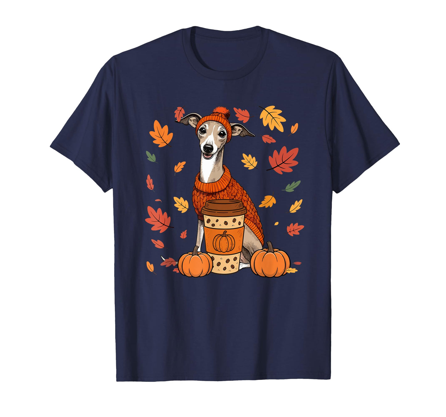 Whippets Wearing Sweater Coffee Thanksgiving Autumn Owner T-Shirt