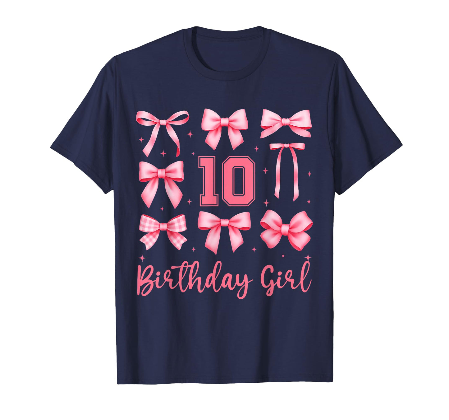 10th Birthday Girl Coquette Pink Bows Double Digits Birthday T-Shirt