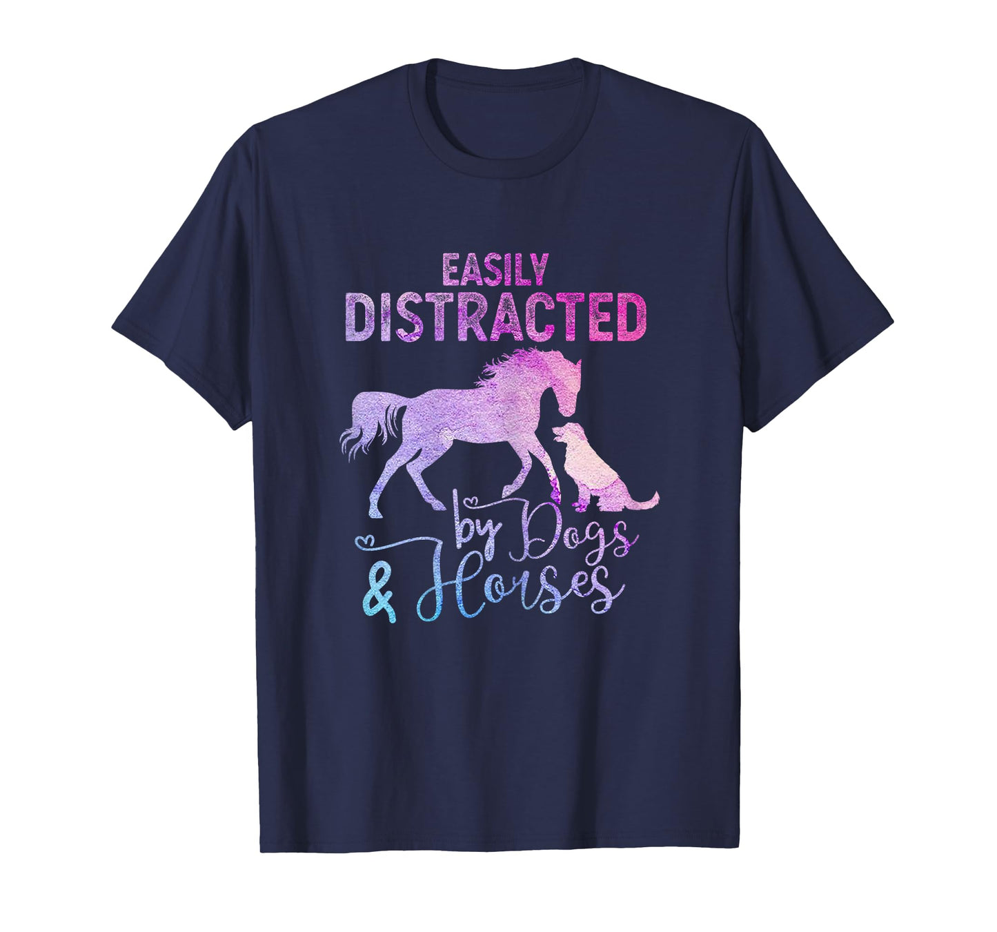 Funny Horse Women Girls Easily Distracted By Dogs & Horses T-Shirt