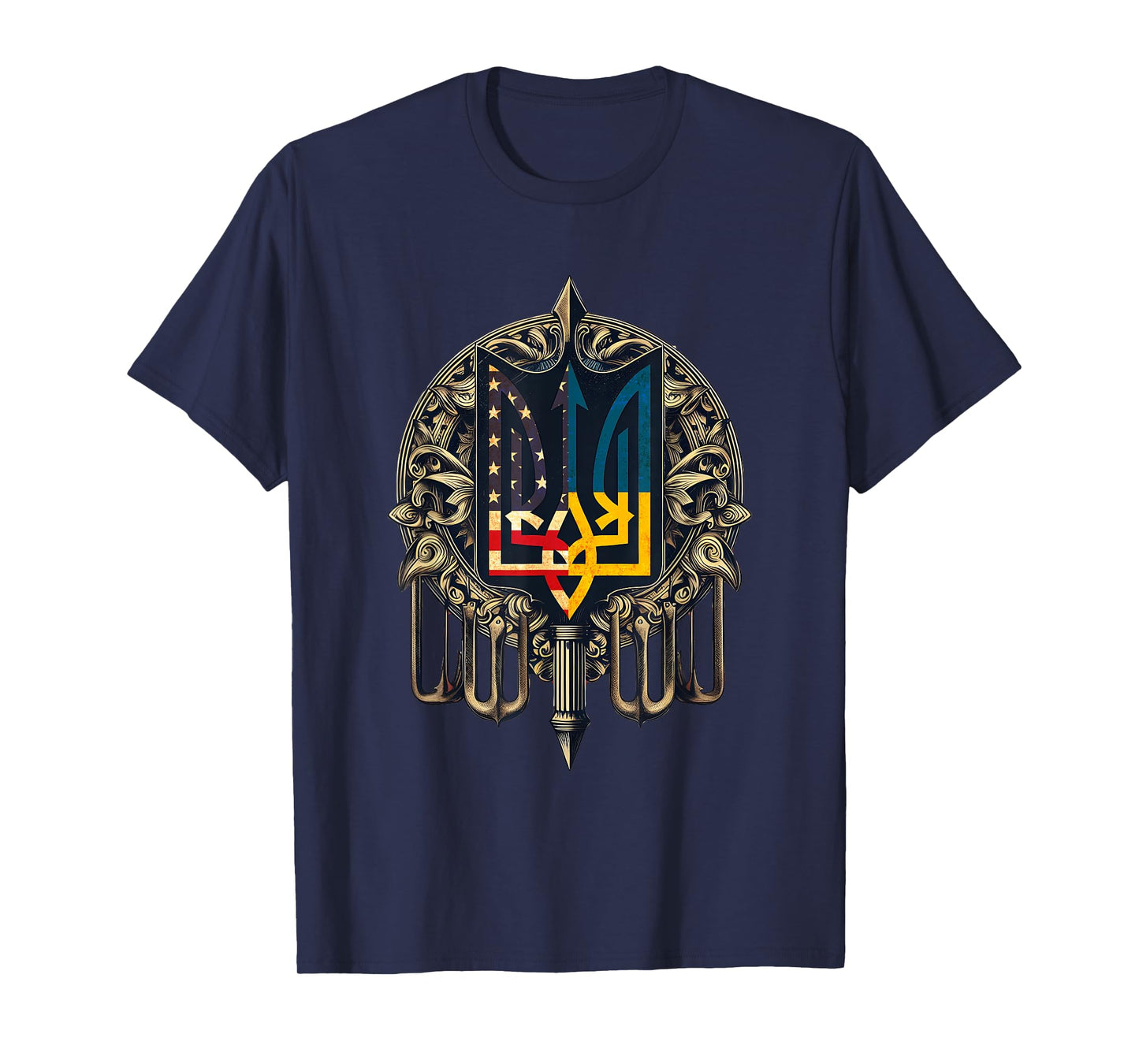 Vintage Ukraine American Flag Ukrainian Trident T-Shirt for Women Men