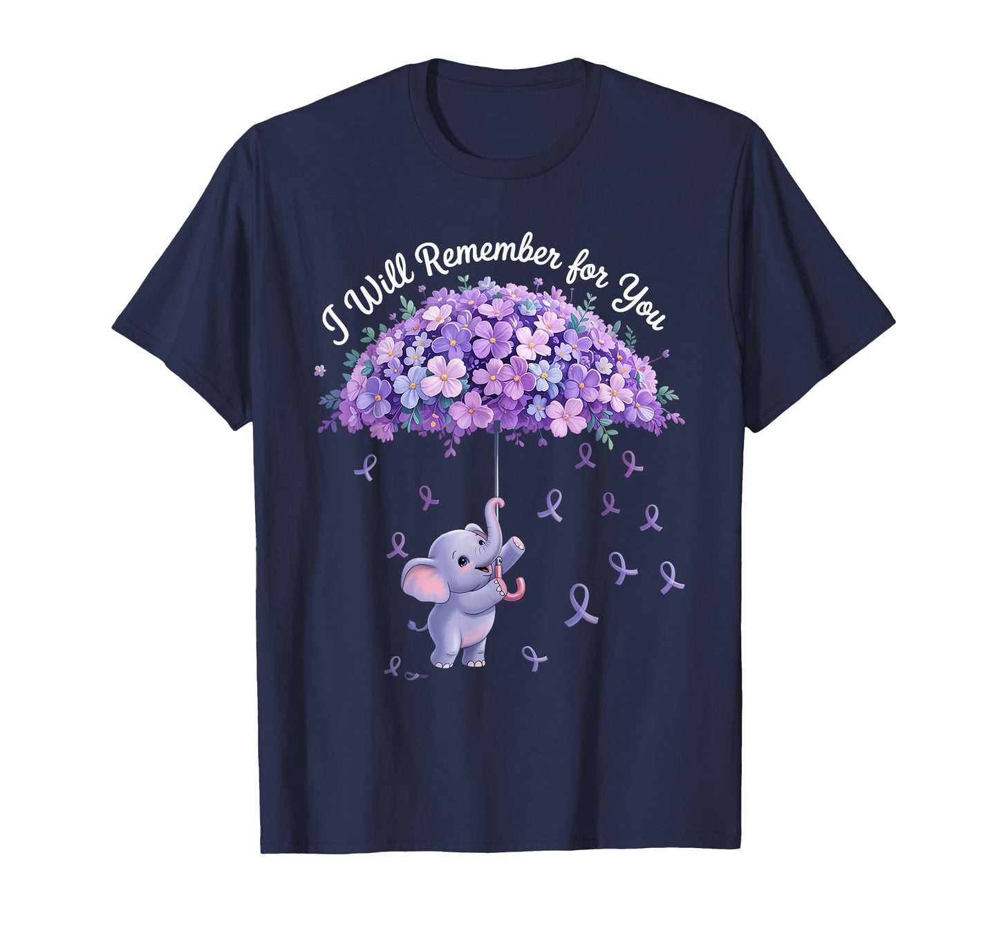 Cute Elephant Alzheimer's Awareness Ribbon Purple Dementia T-Shirt