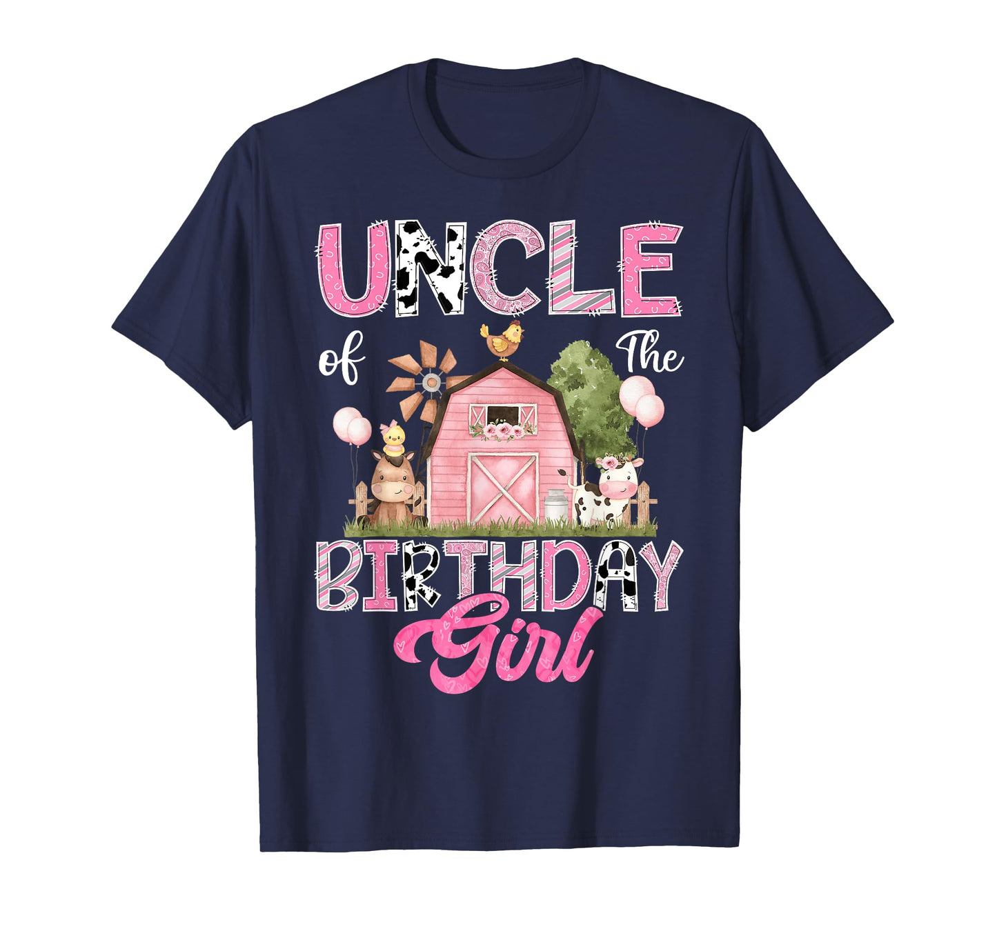 Uncle Of The Birthday Girl Farm Cow Pink 1St Birthday T-Shirt