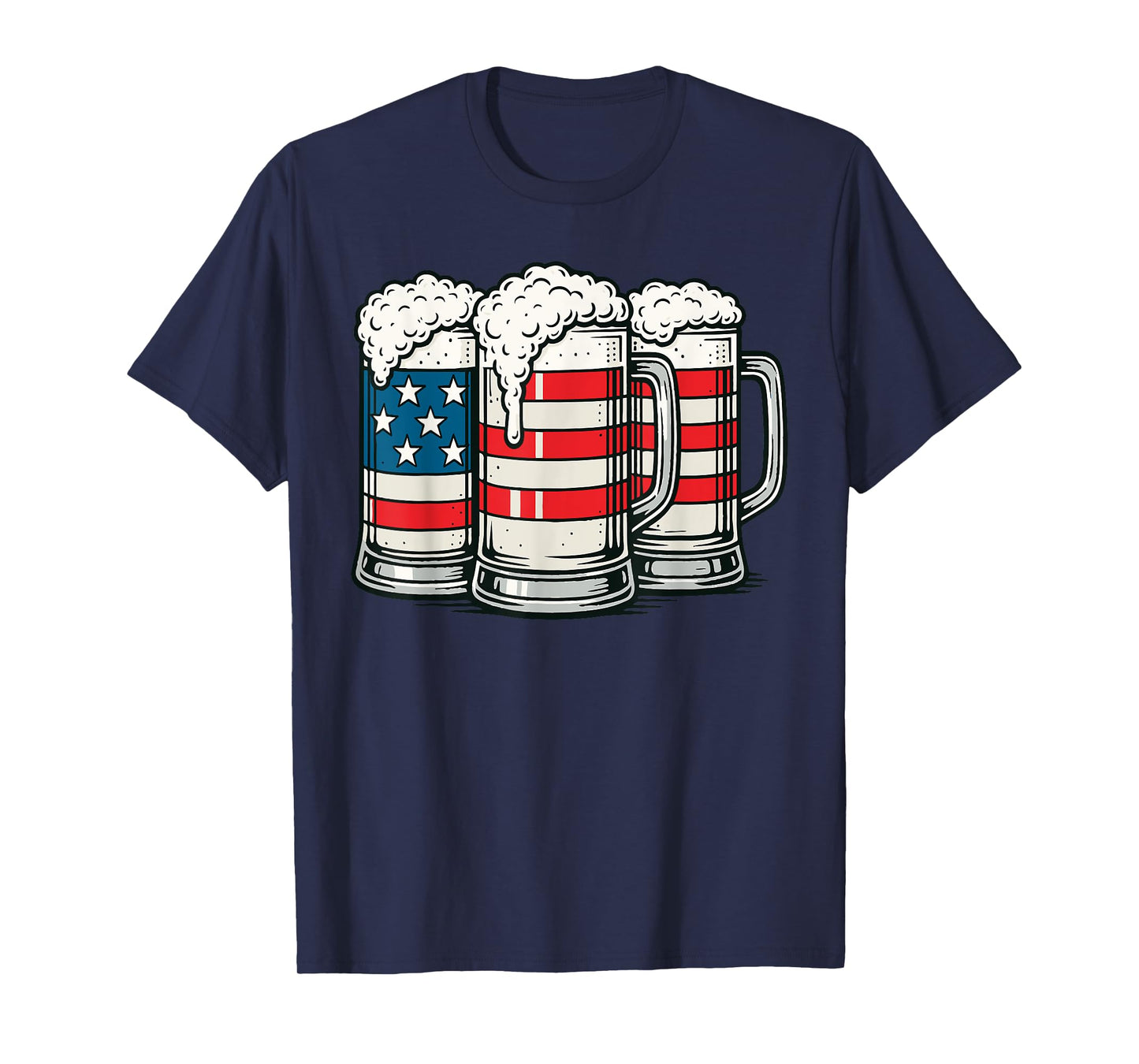 4th of July Beer American Flag Mugs Drinking Party T-Shirt