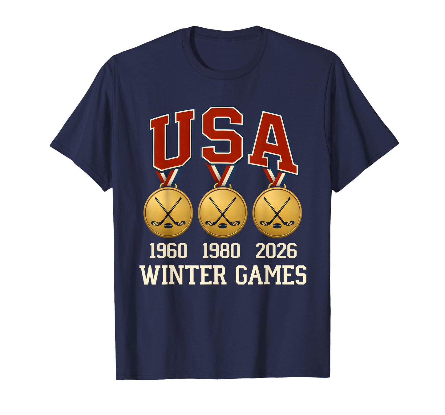 Ice Hockey 2026 Sticks US Flag Patriotic Player Men Boys Kid T-Shirt