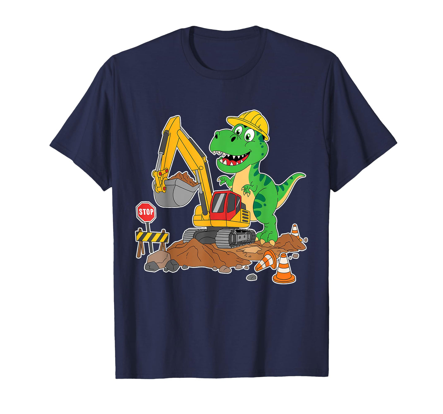 Dinosaur Construction Worker Excavator Truck Kids Boy Girl T-Shirt