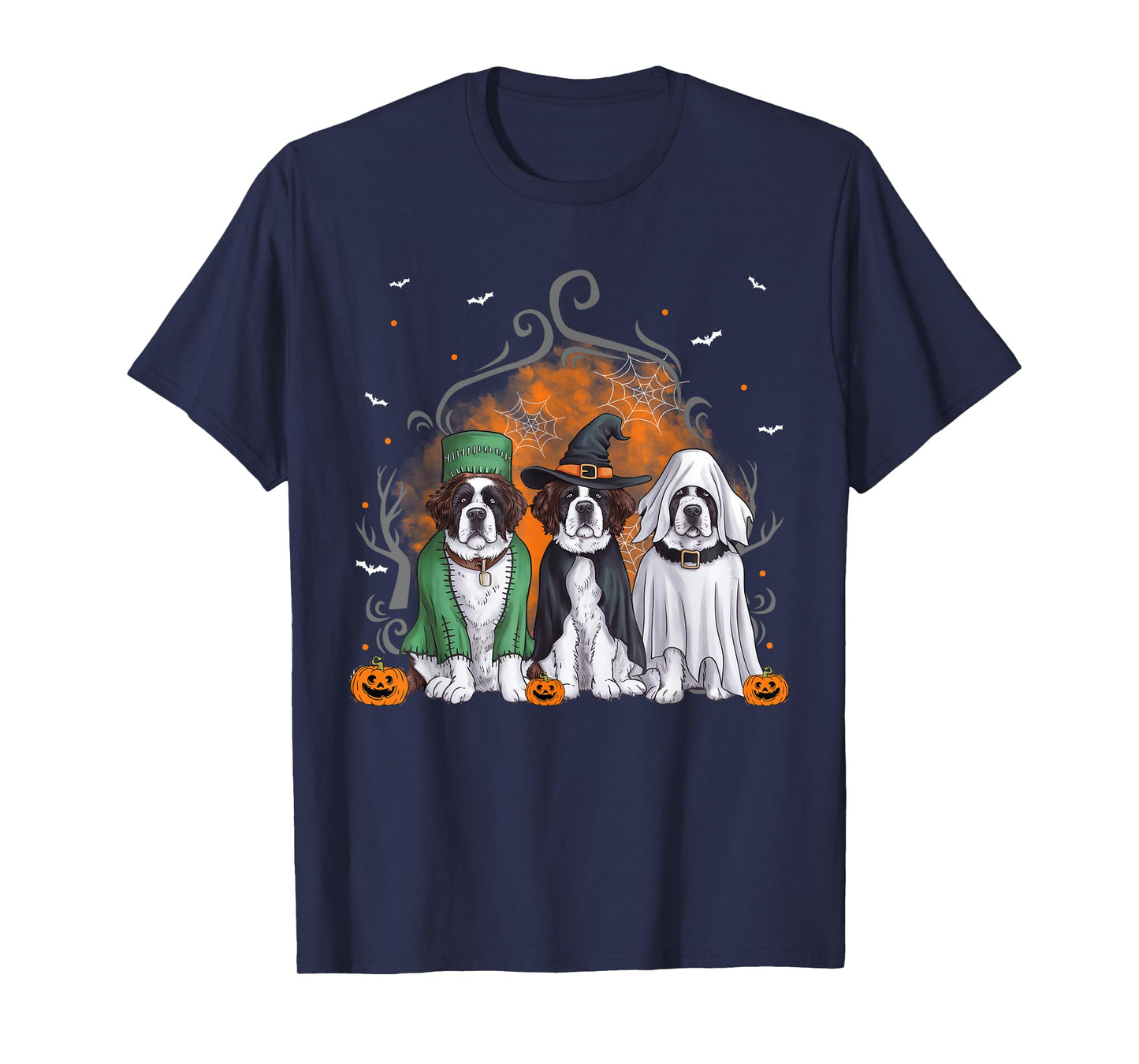 Three Saint Bernard St. Bernard Dog Halloween Ghost Costume T-Shirt for Men Women Kids
