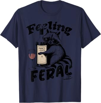 Feelin Feral Vintage Retro Funny Raccoon With Wine Lovers T-Shirt