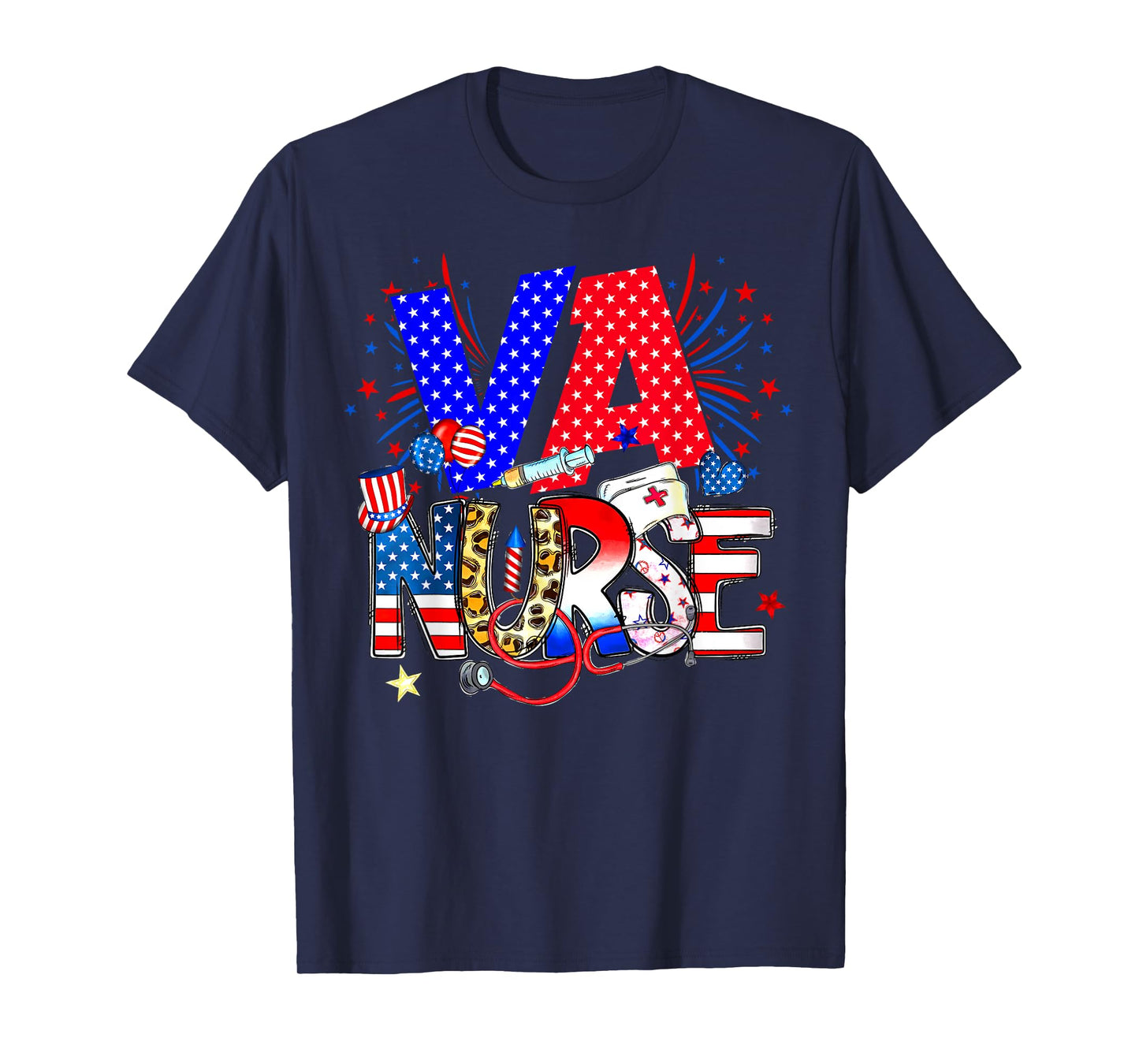 VA Nurse 4th Of July American Flag Stethoscope T-Shirt for Women Kids Men