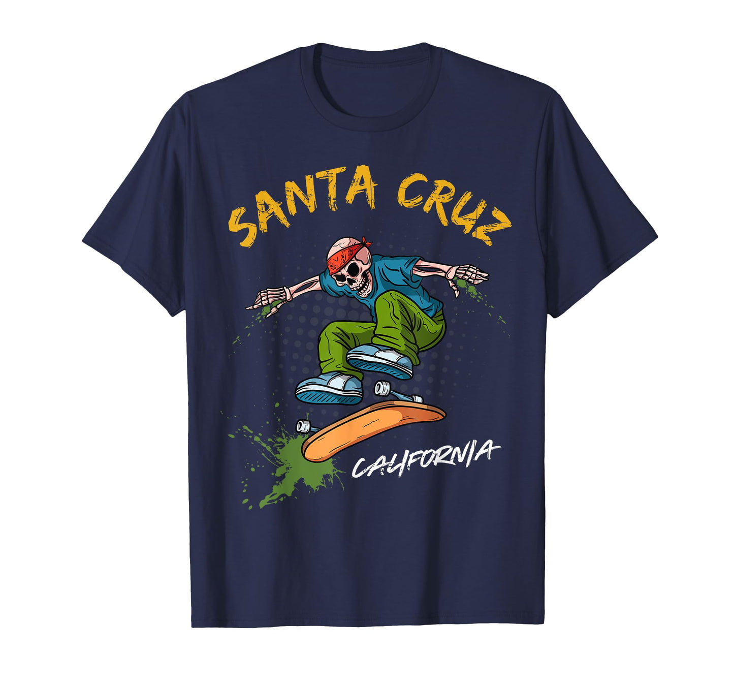 Santa-Cruz Skeleton Skateboard Beach Funny Halloween men T-Shirt